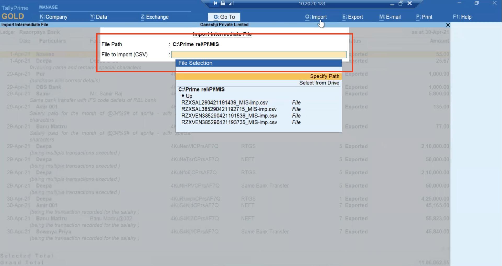 Uploading the File to CSV