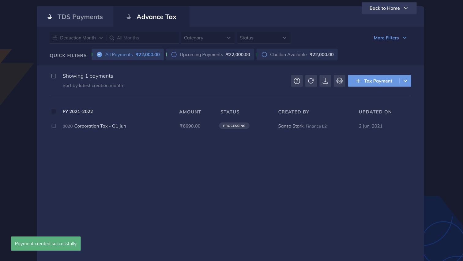 Advance Tax Listing