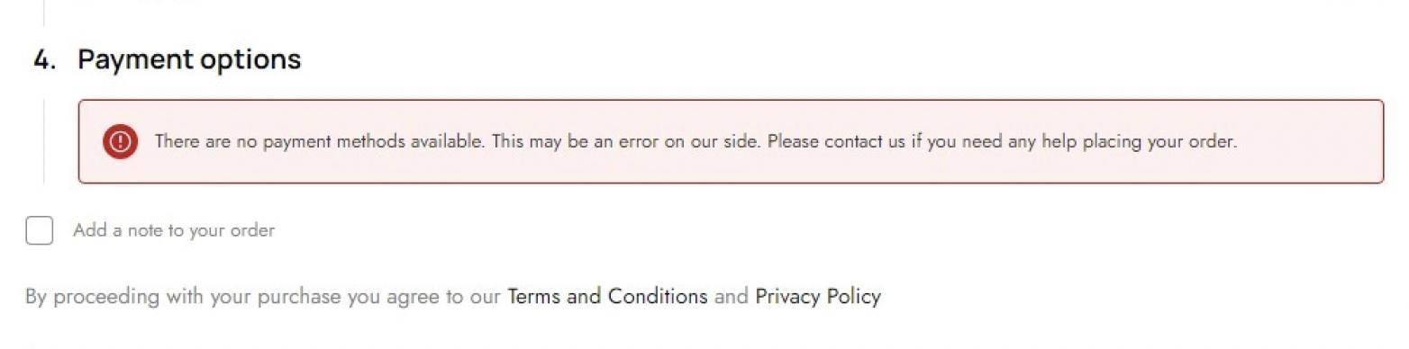 Payments option error