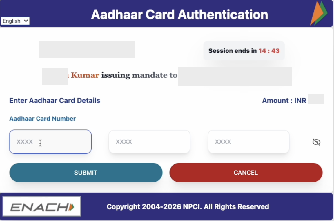 customer enters aadhaar details