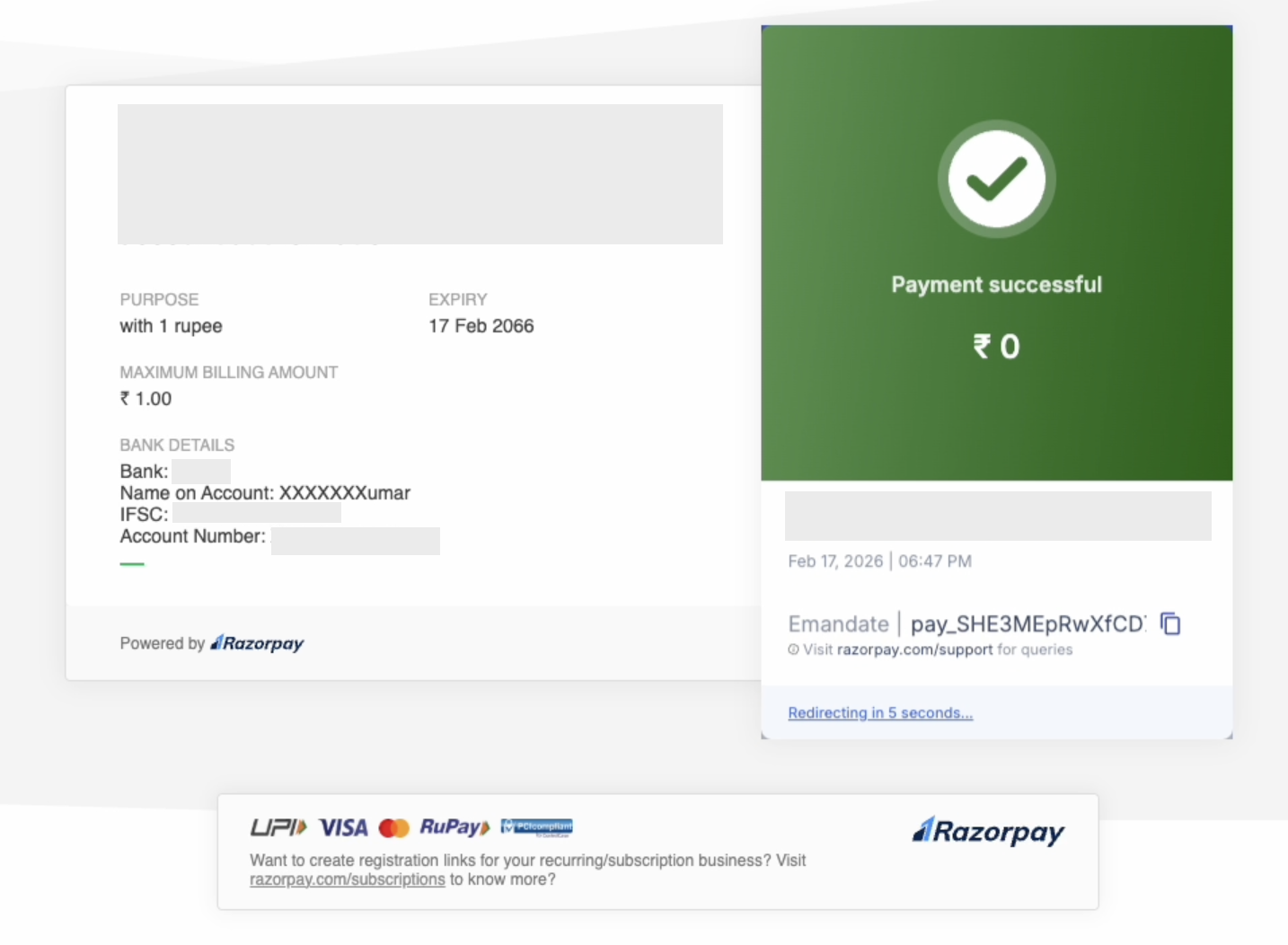mandate confirmation via aadhaar auth