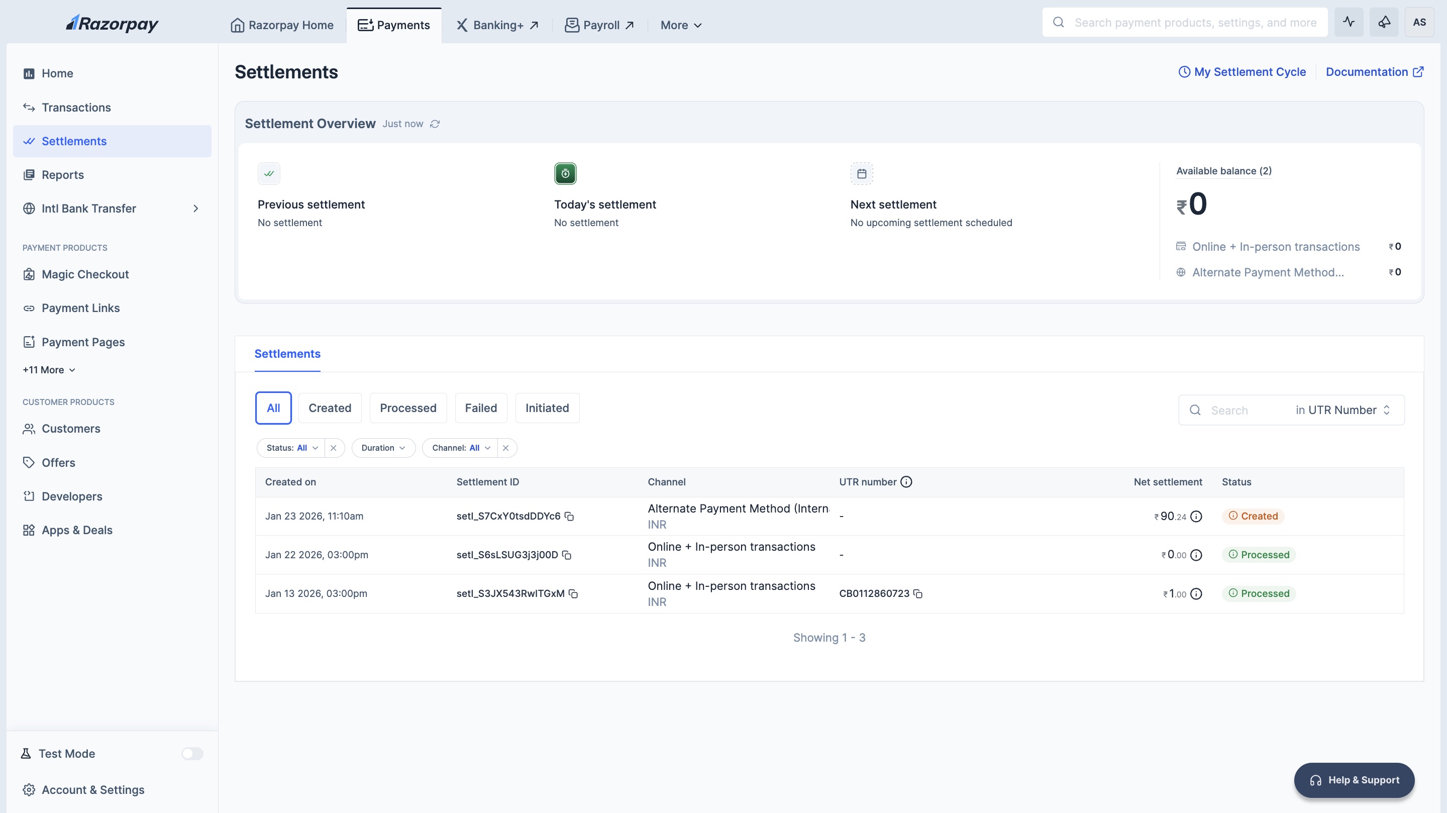 razorpay settlements details