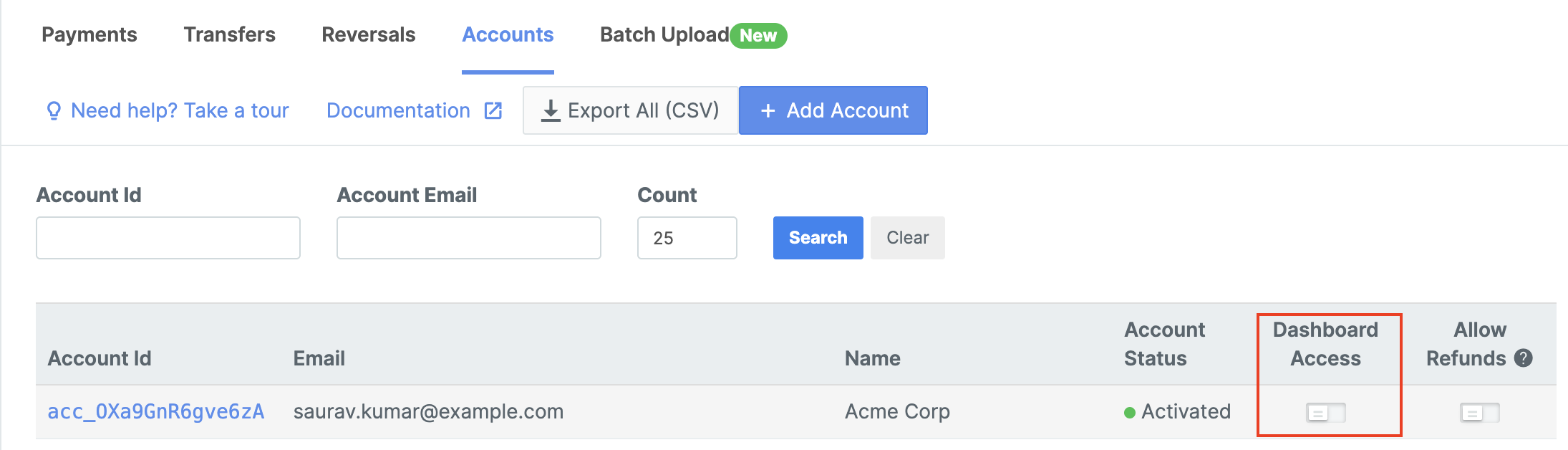 Grant Dashboard access to linked accounts
