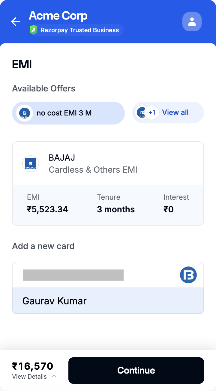 details of Bajaj Finserv-issued card.