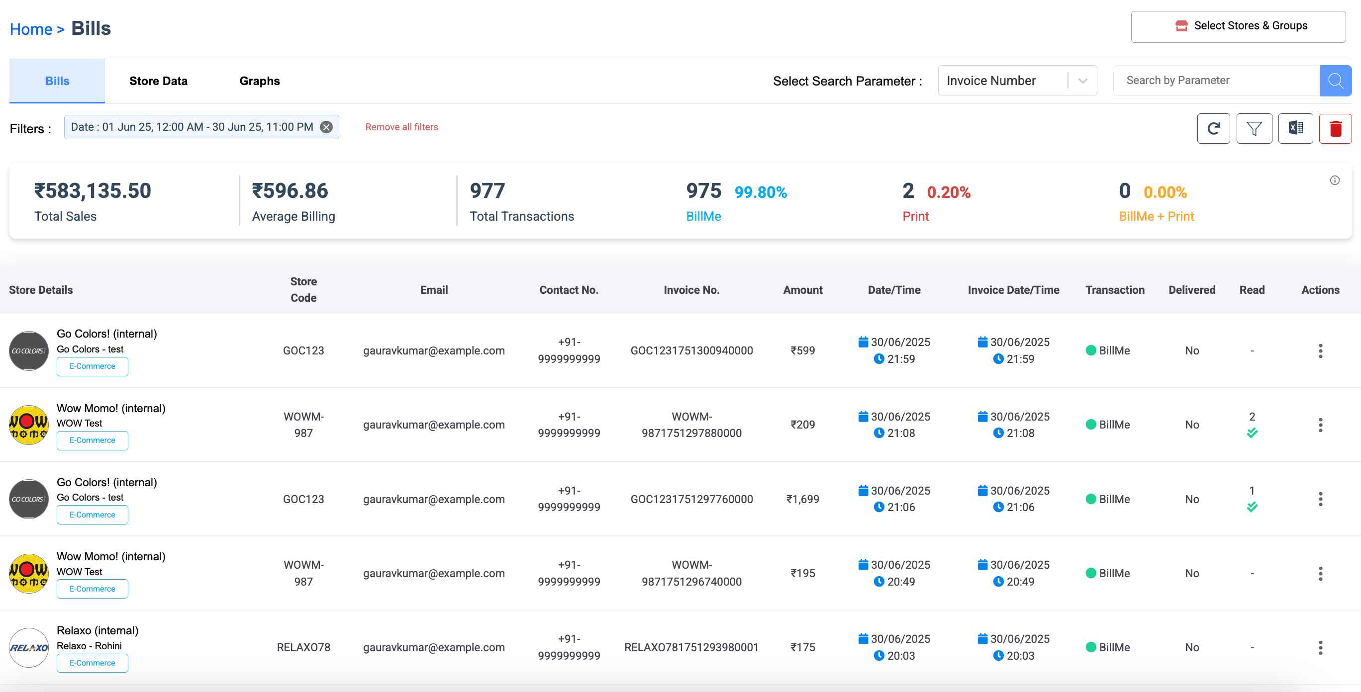 Billme Dashboard Bills Page