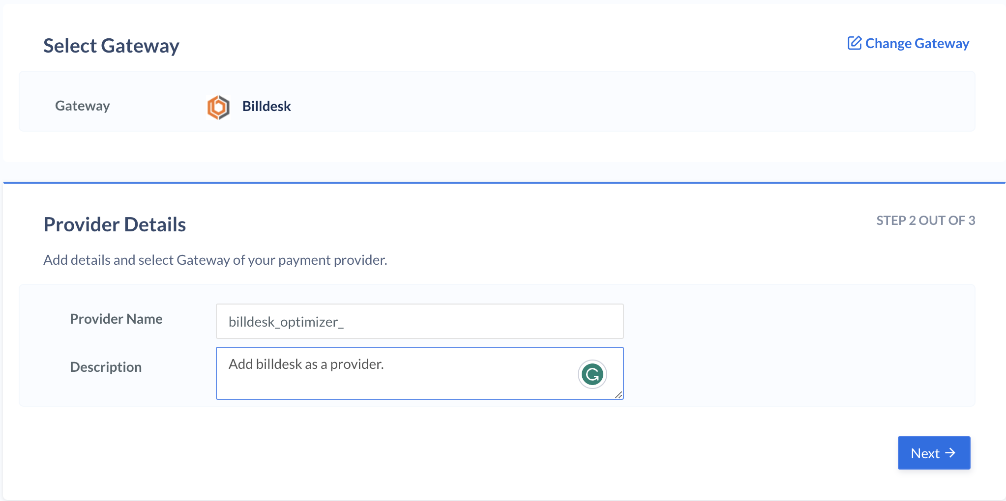 Add Billdesk Provider Name