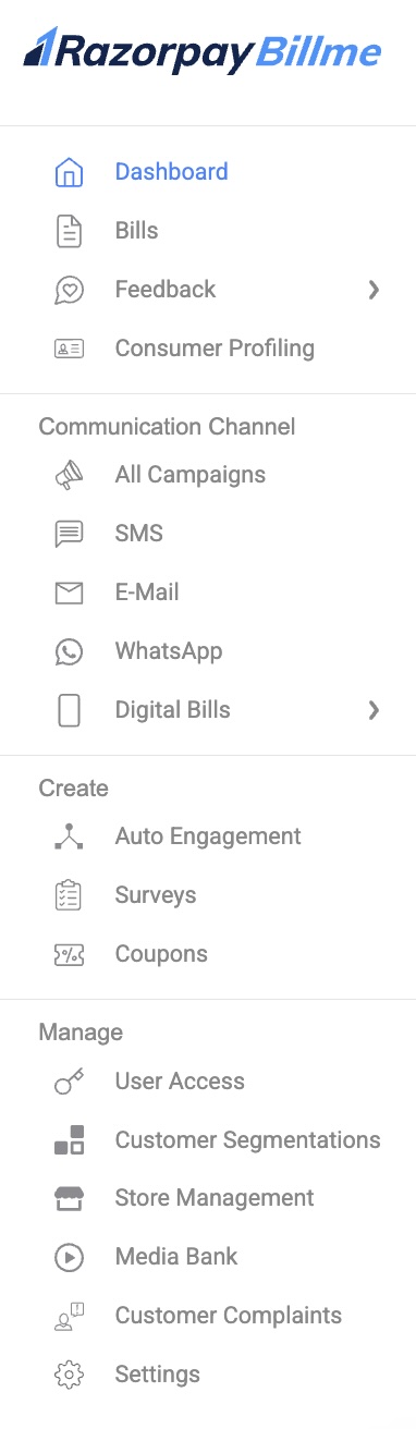 Razorpay Billme Dashboard