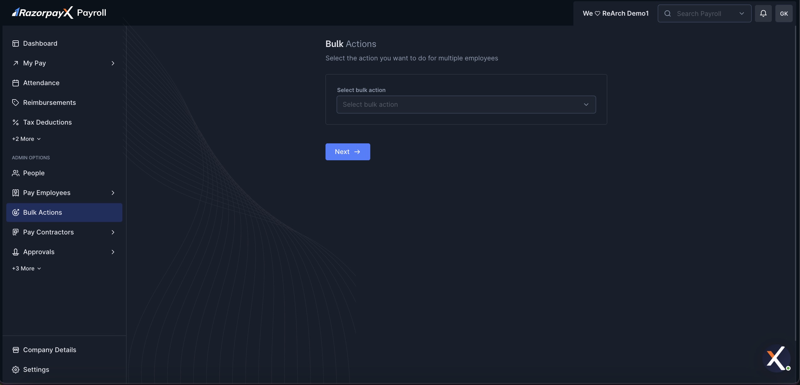 Select One-Time Payment from the bulk action drop-down