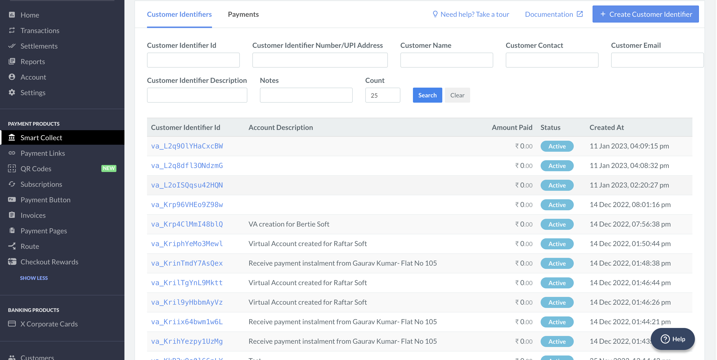 Customer Identifier List