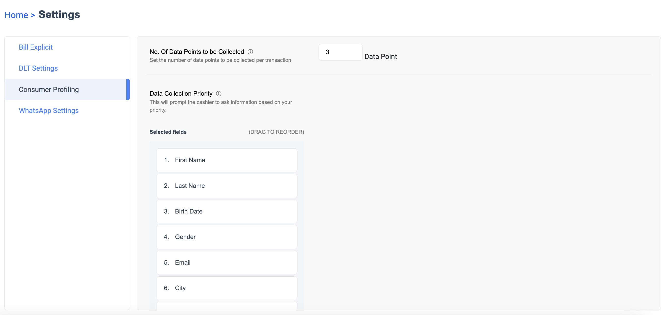 Consumer Profiling Settings