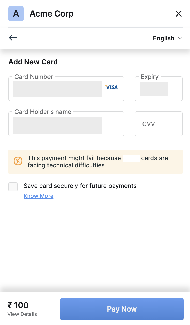 Downtime Communication on Checkout for Card