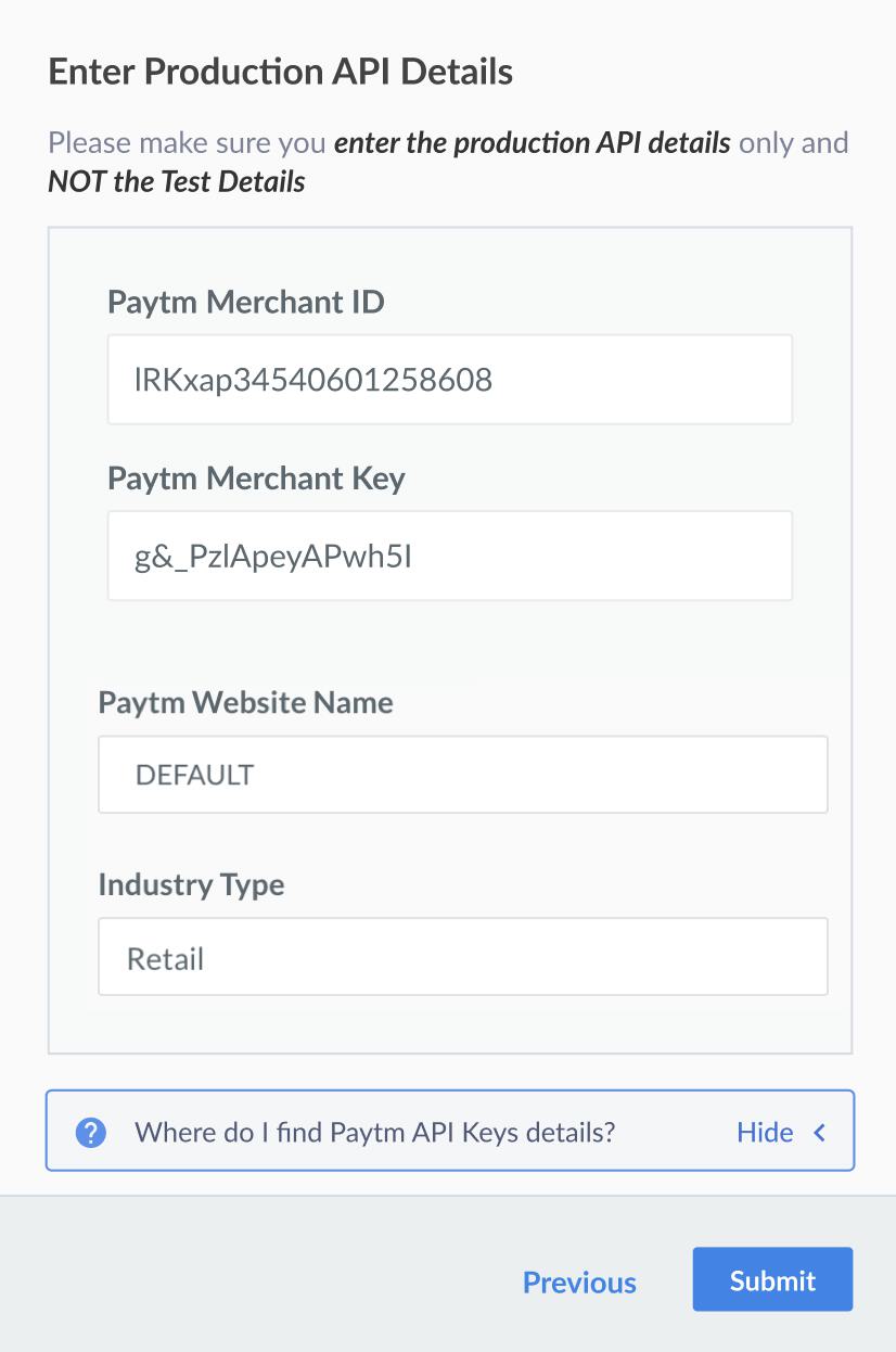 Add Paytm Dashboard Details