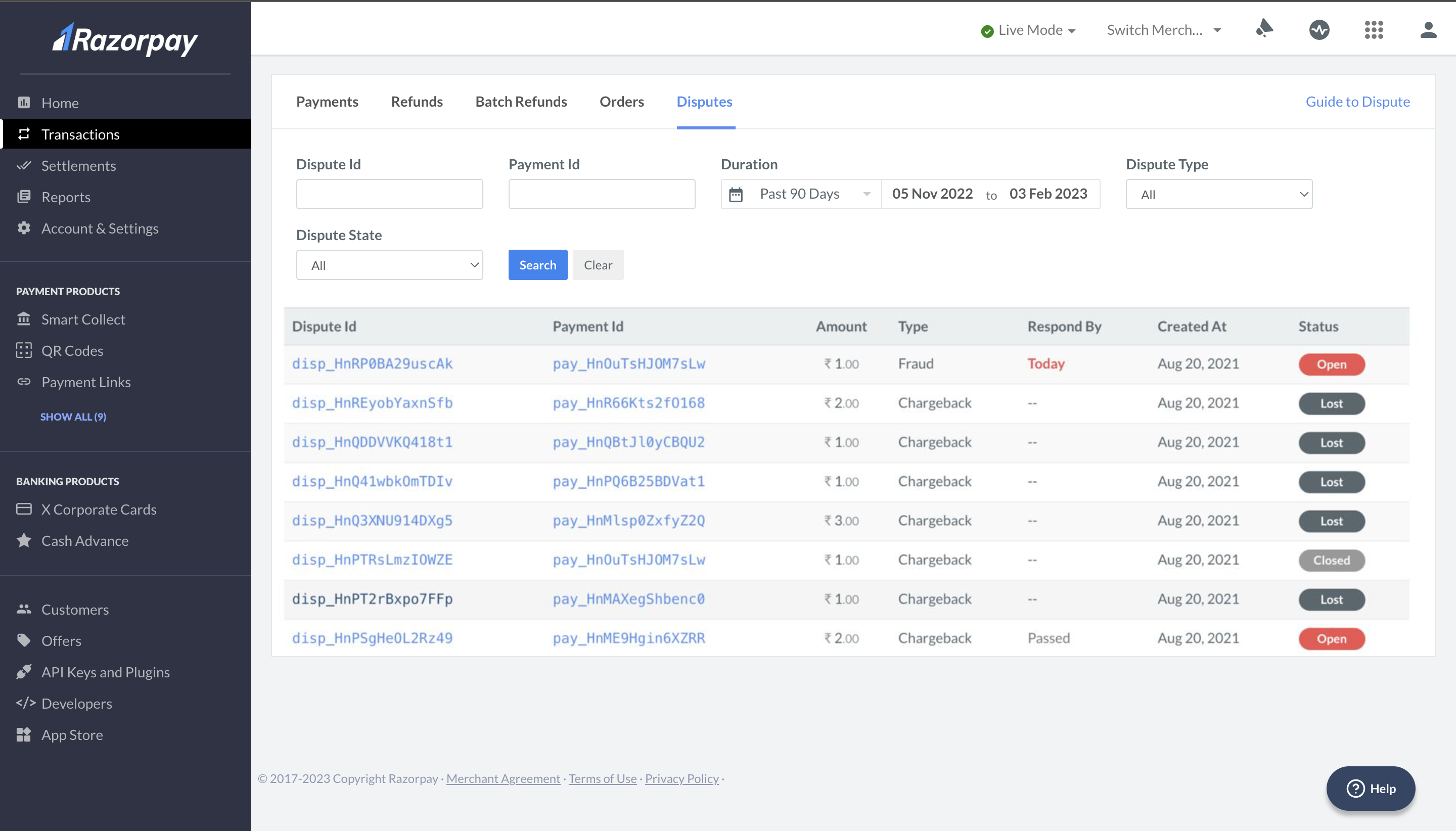 Disputes - Dashboard Actions | Disputes - Dashboard Actions