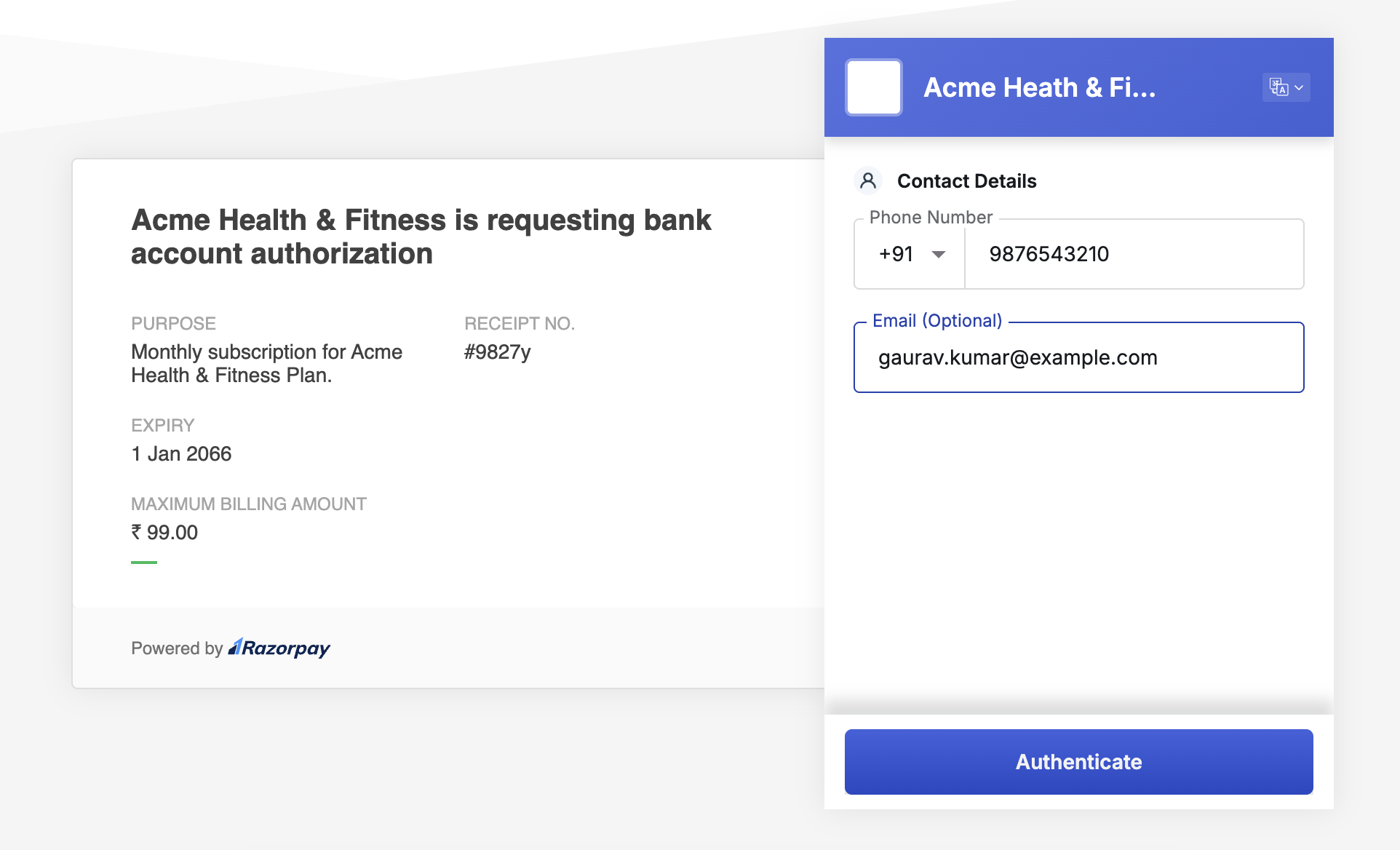 customer enters phone and email on checkout