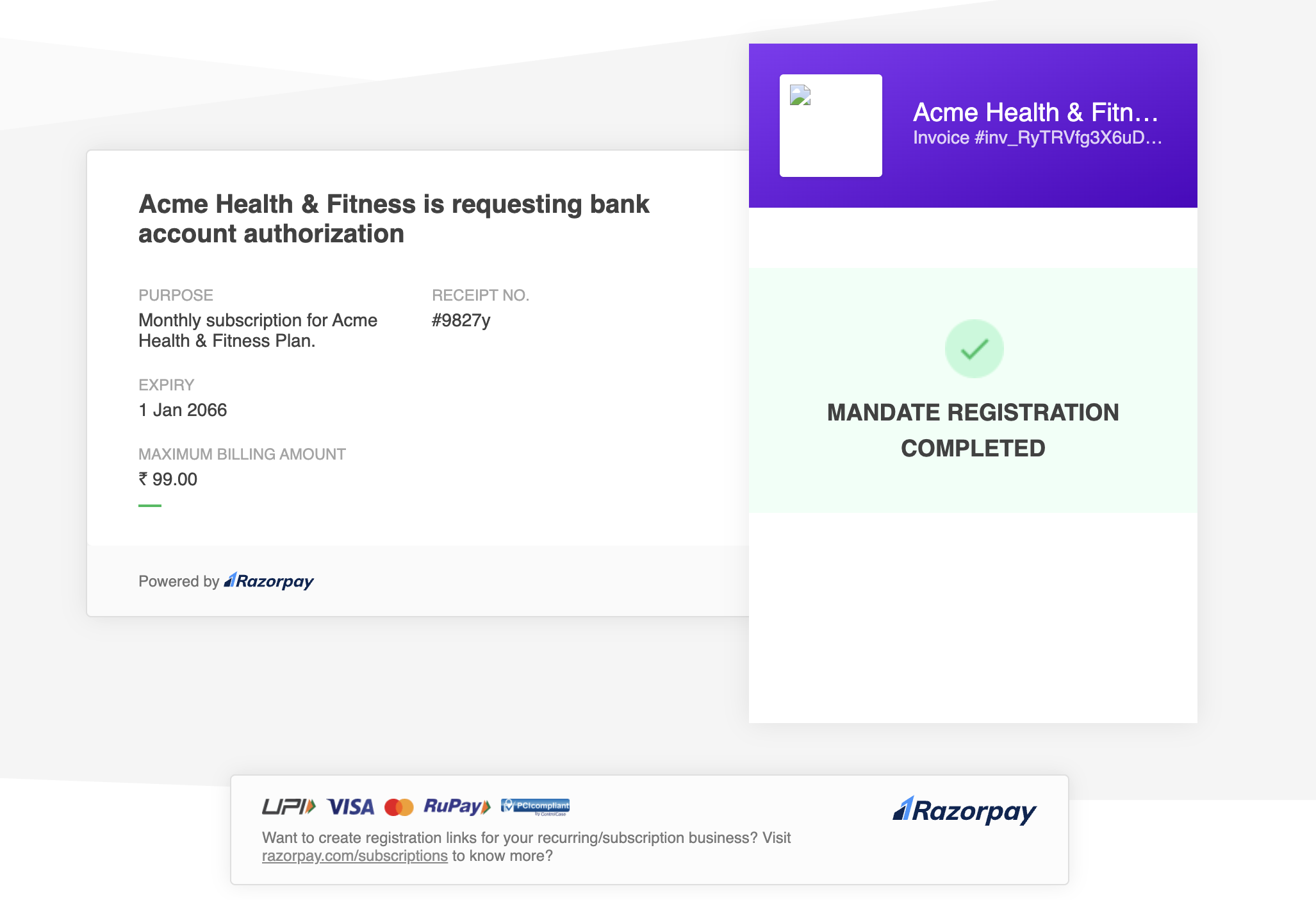 mandate confirmation via netbanking