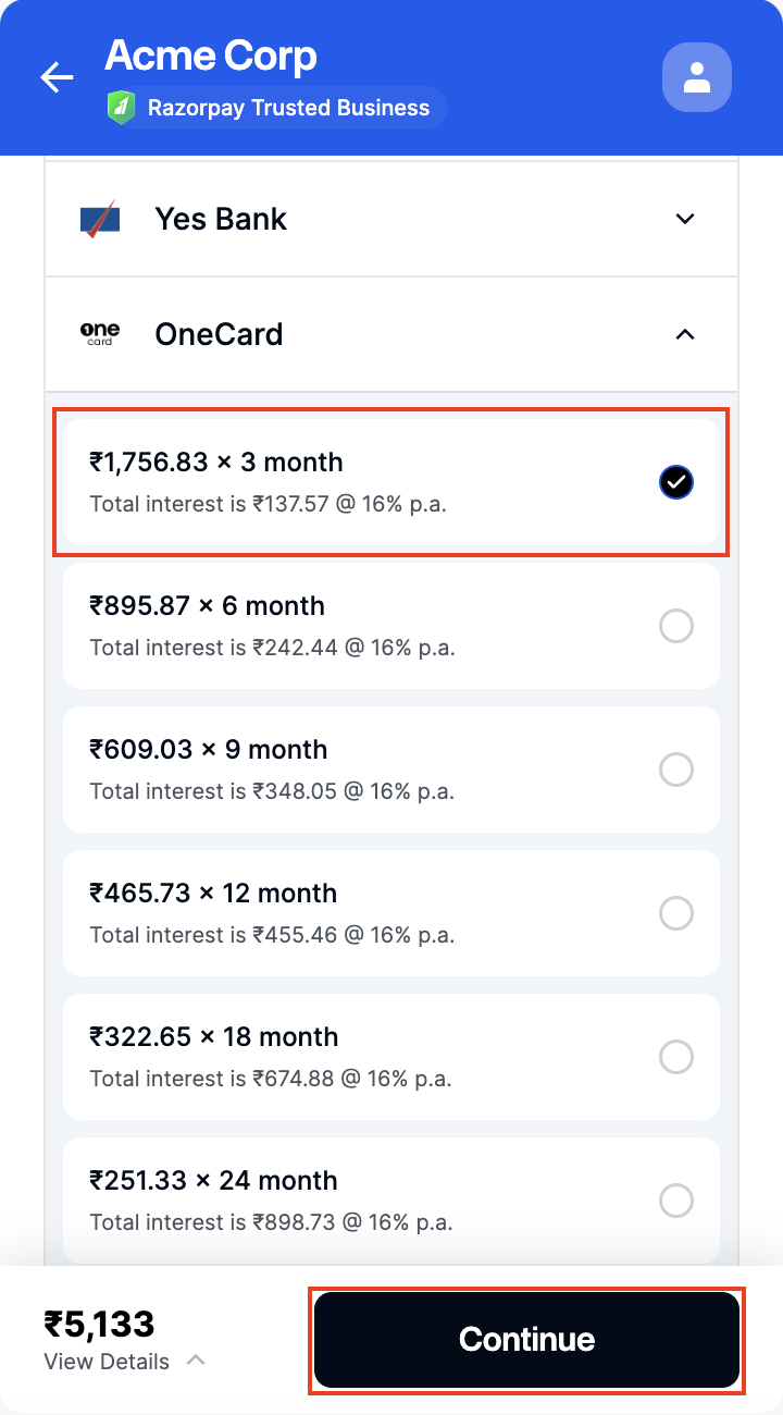 EMI tenure and click Select Plan