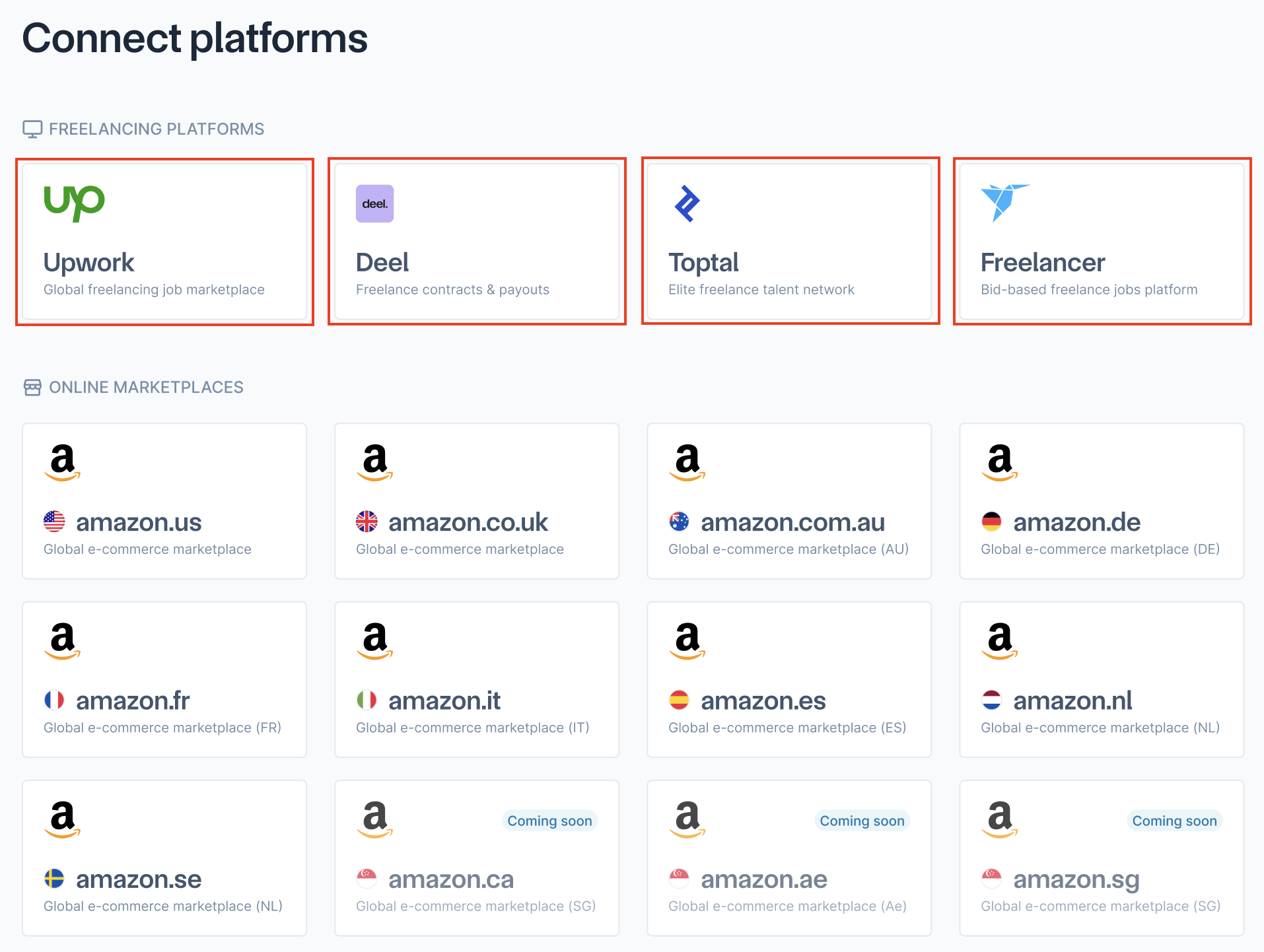 Freelancing platforms section