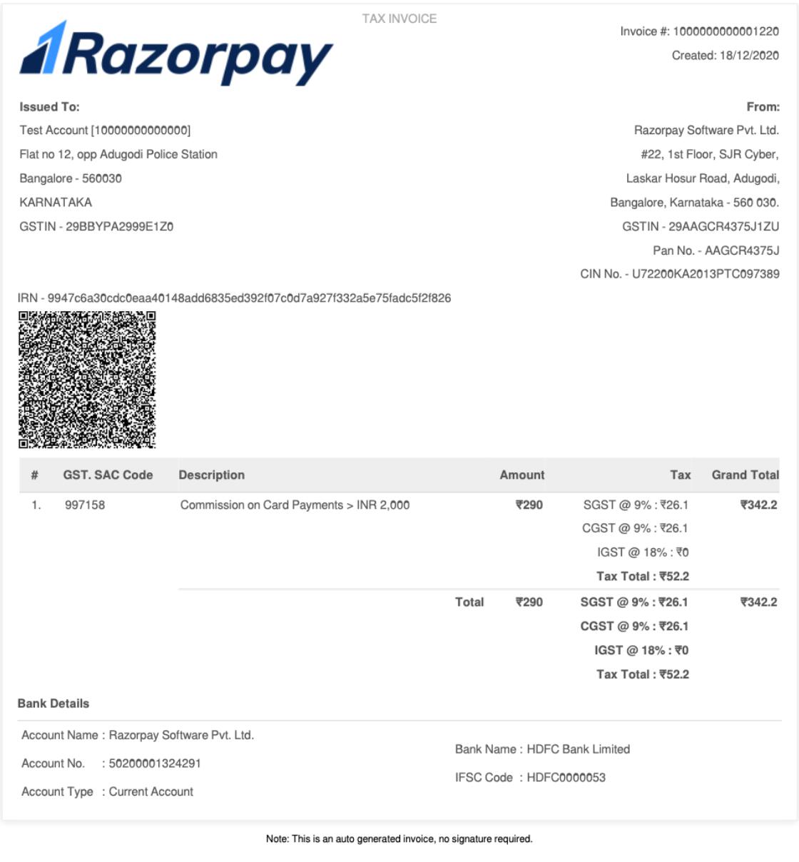 Razorpay e-Invoice Example