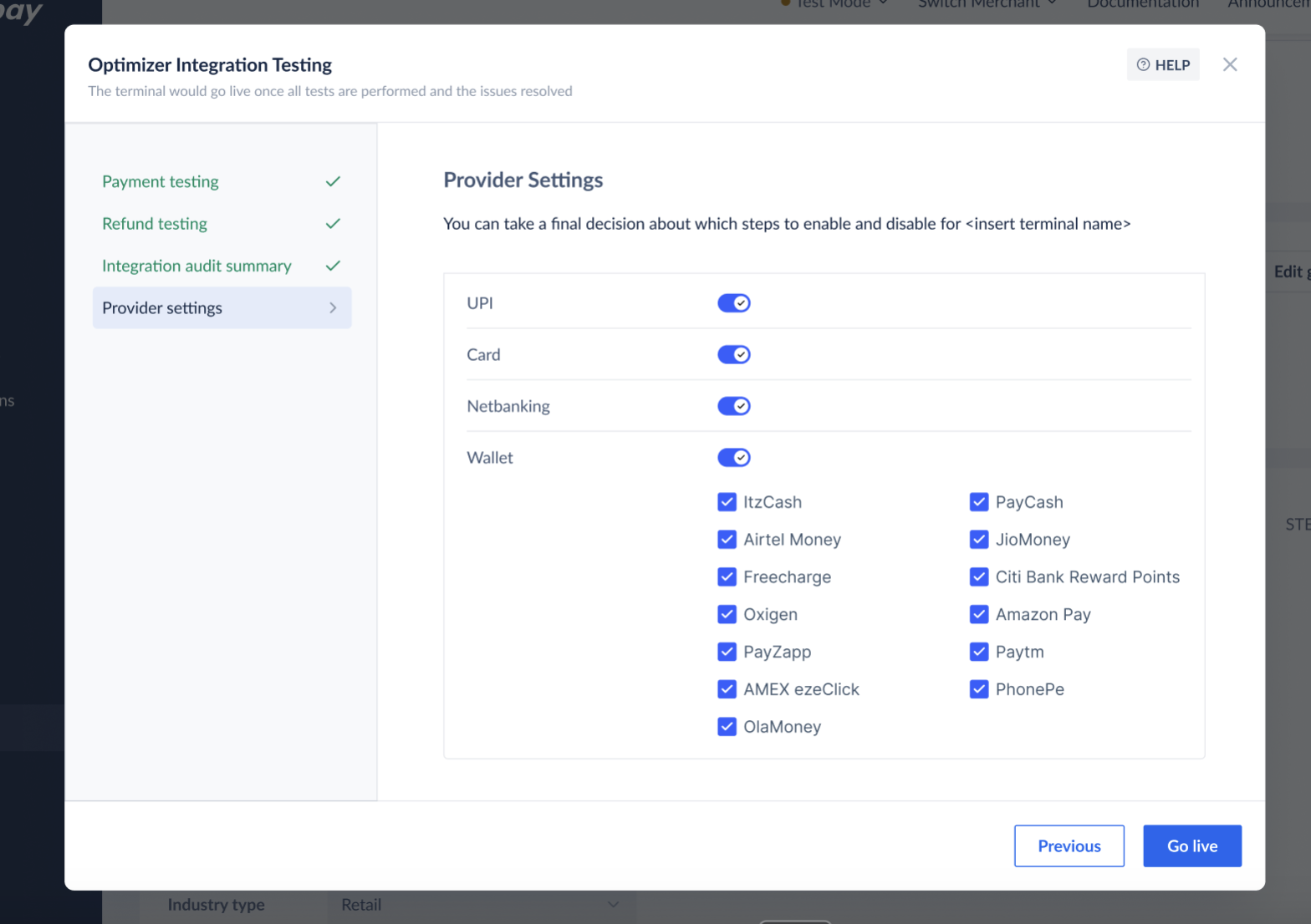 Integration Audit provider settings