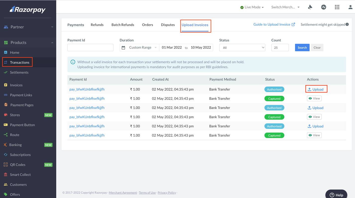 invoices tab