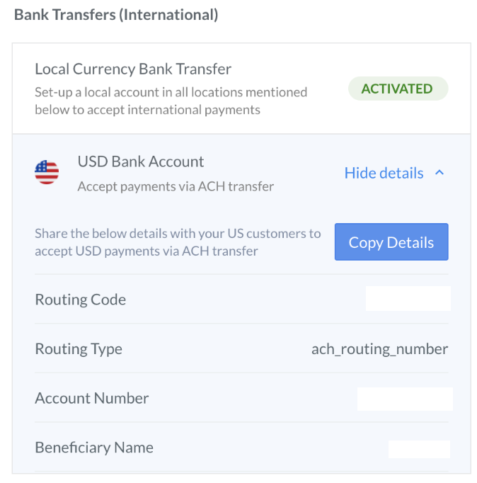 bank transfer view details