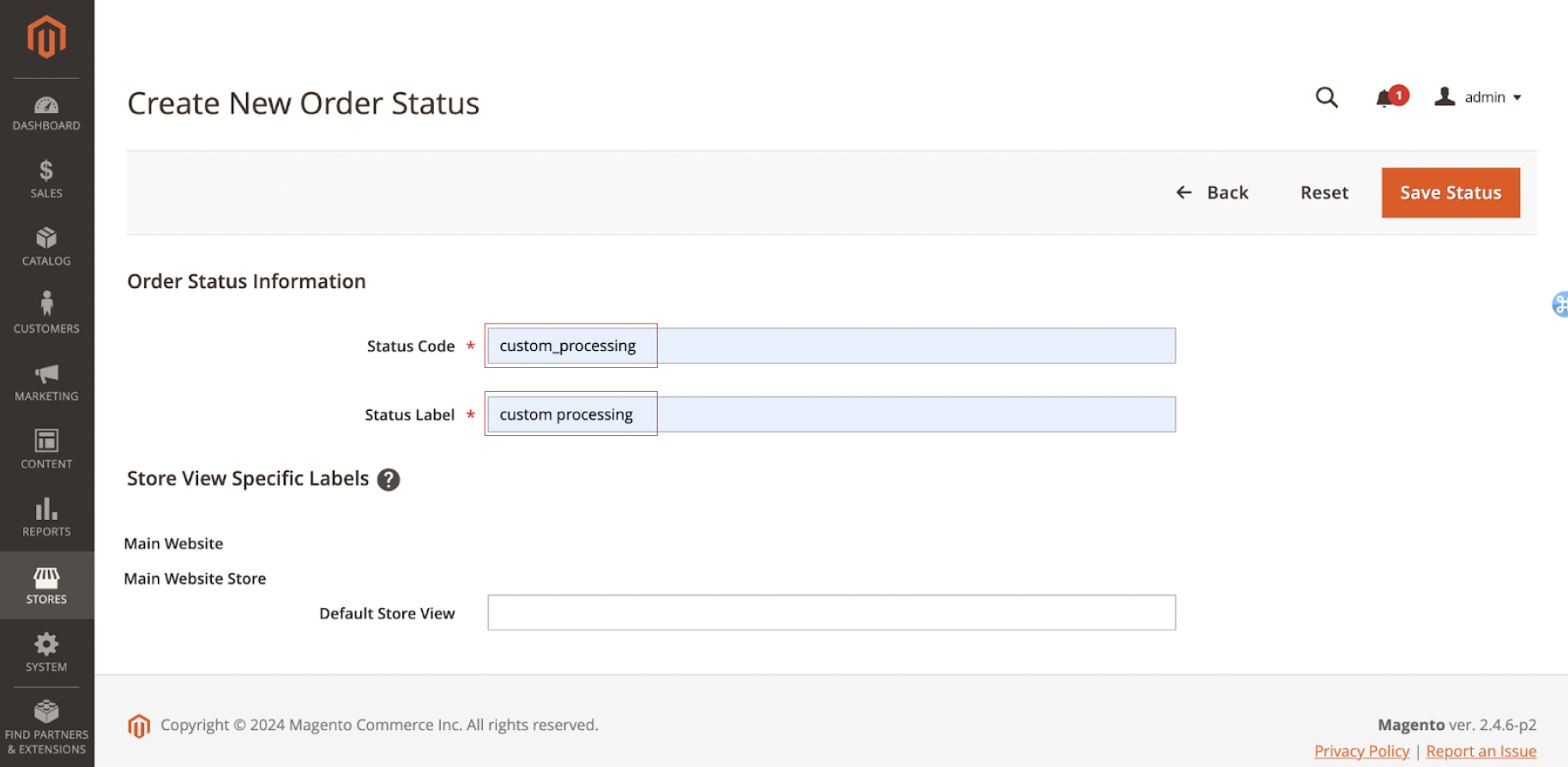 Magento order status information