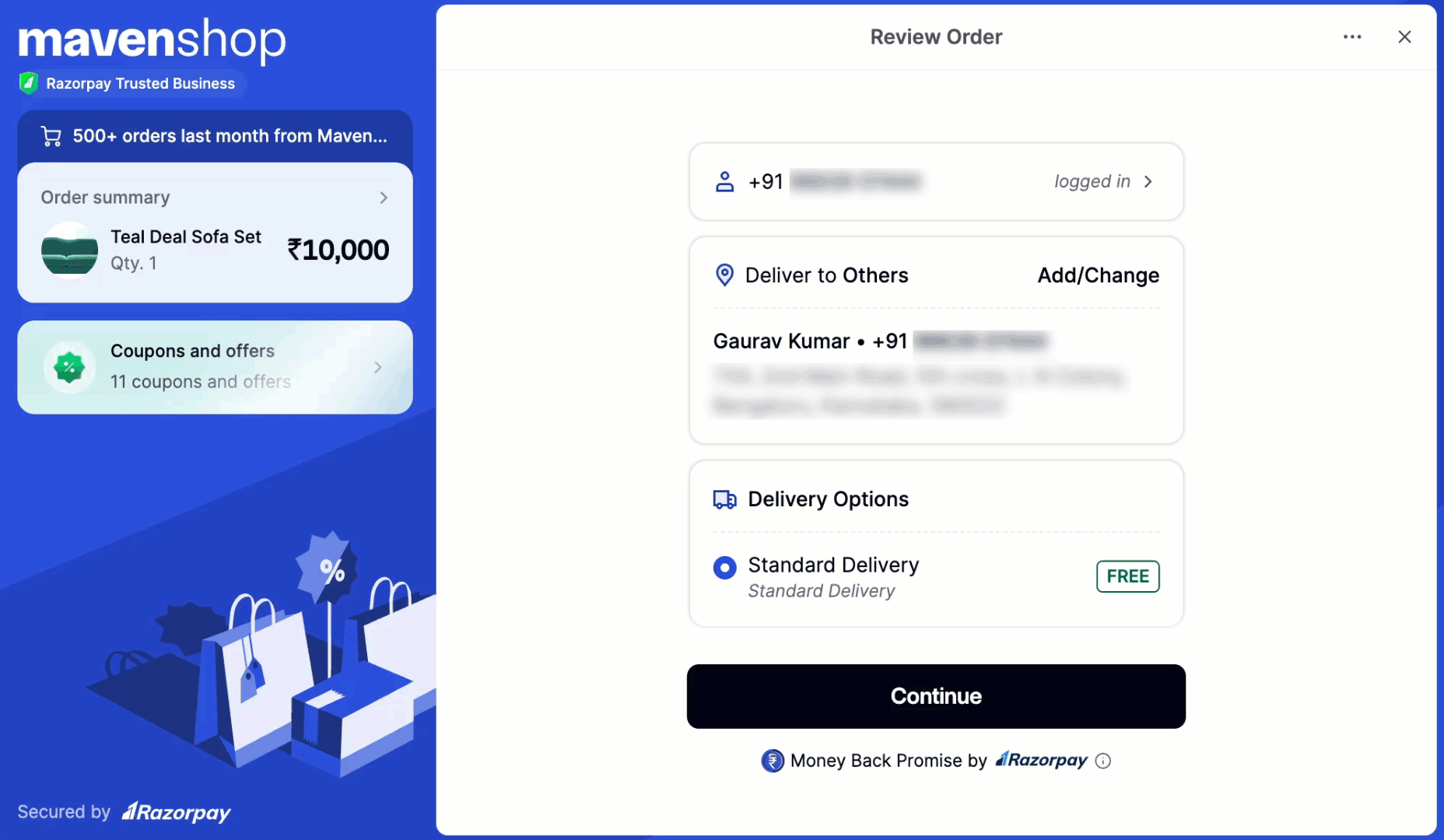 Magic Checkout Flow on Desktop: Logged in customers