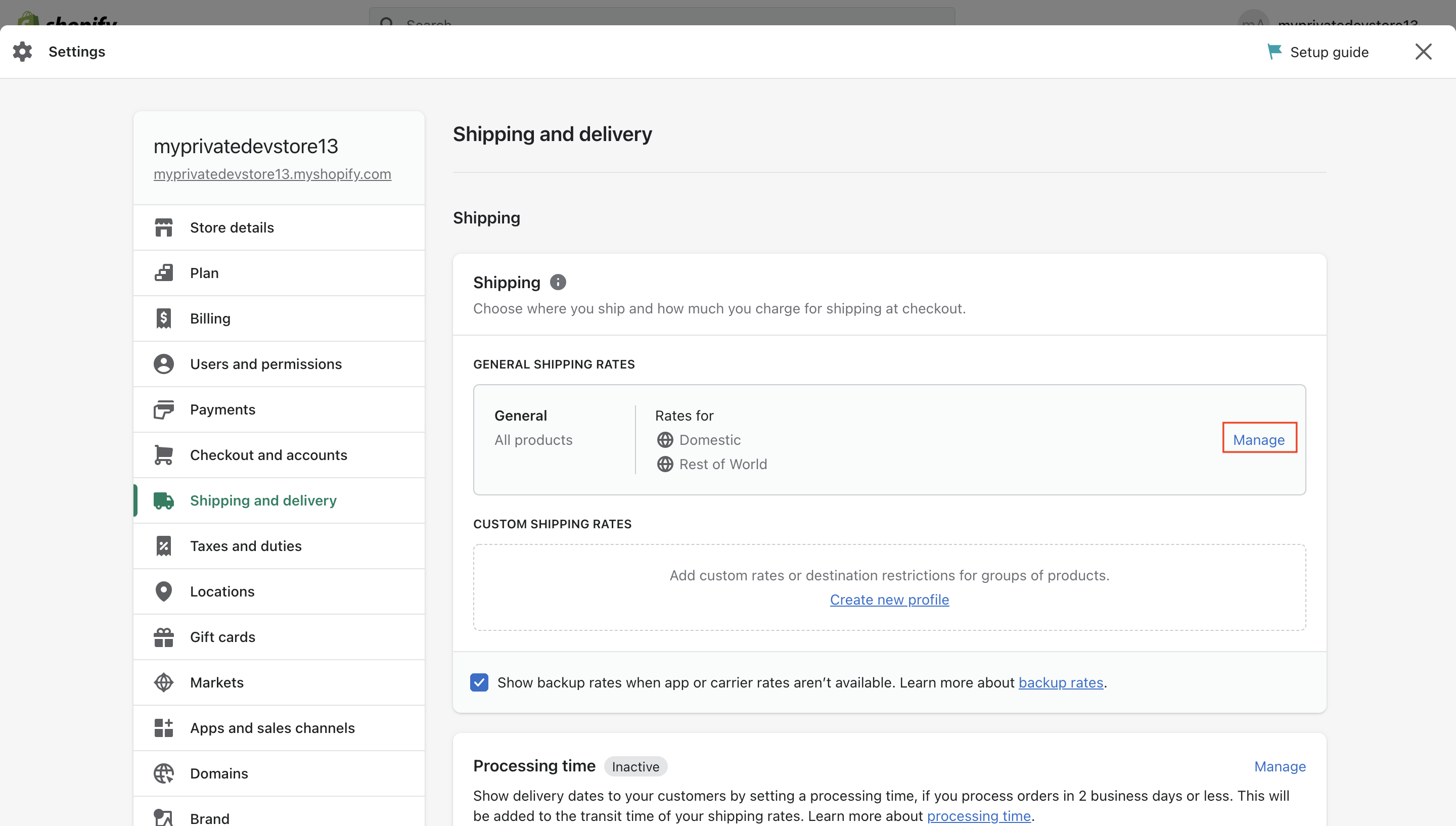 Edit shipping settings