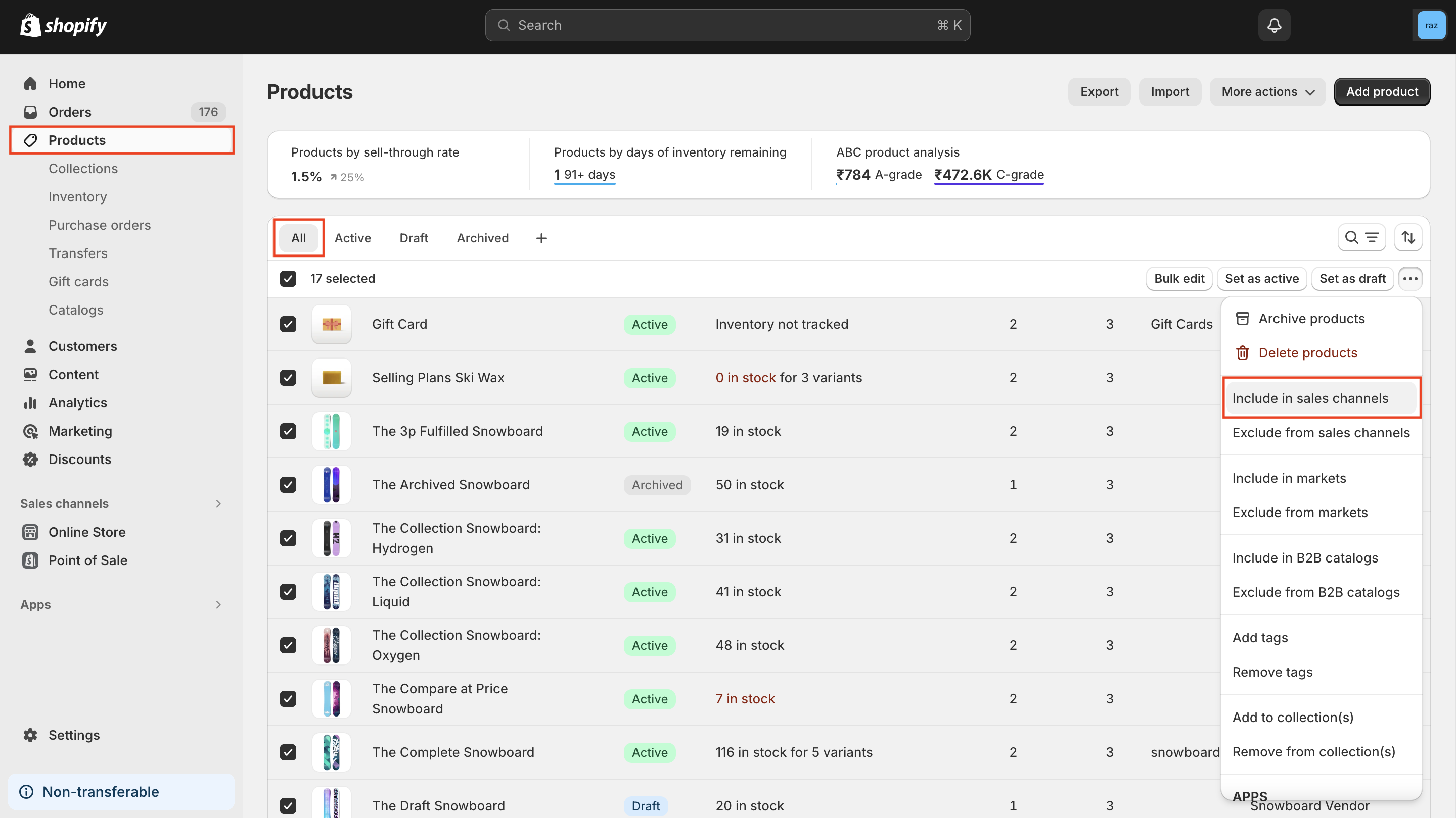 Include products in sales channel