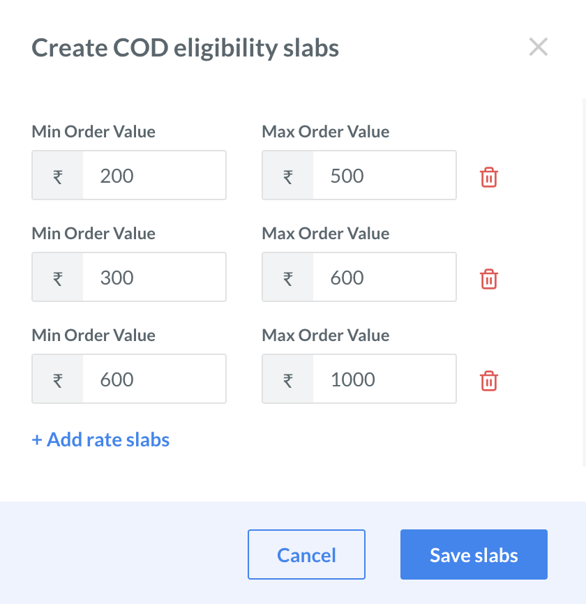 Create COD eligibility slabs