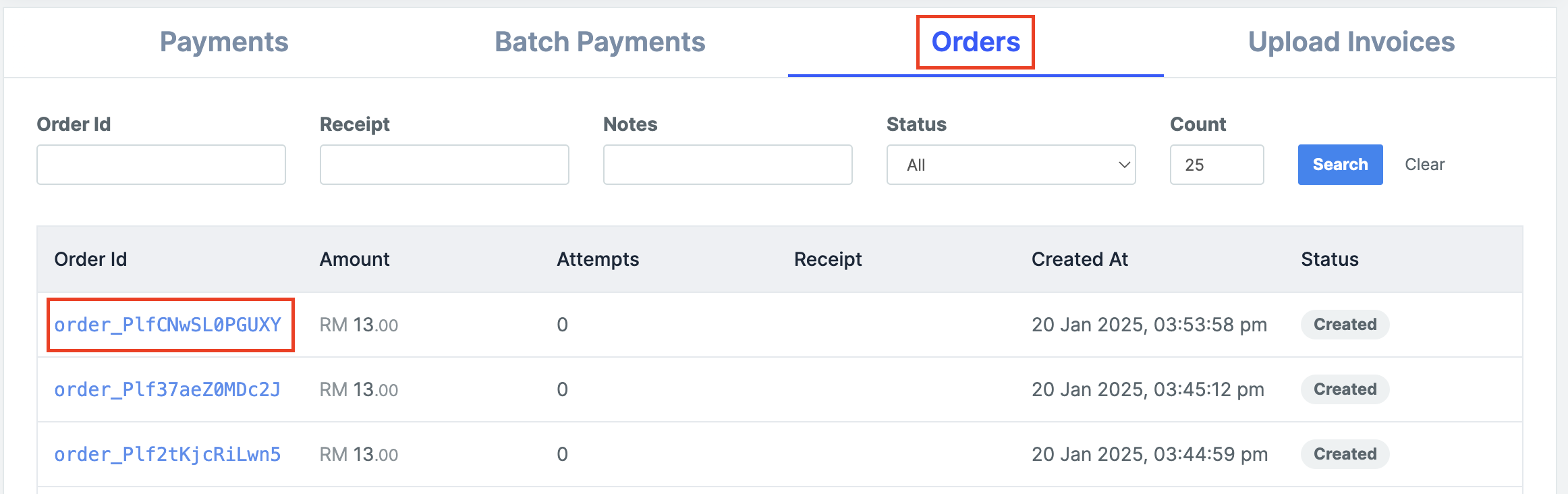 View payments on Razorpay Dashboard