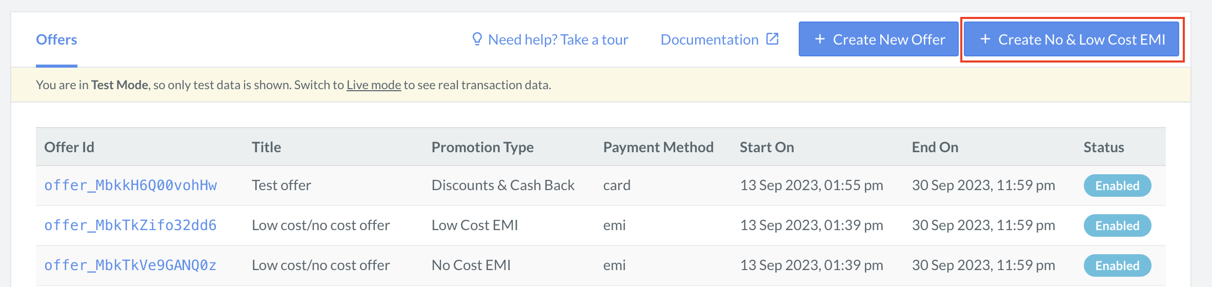 Create a No Cost EMI offer