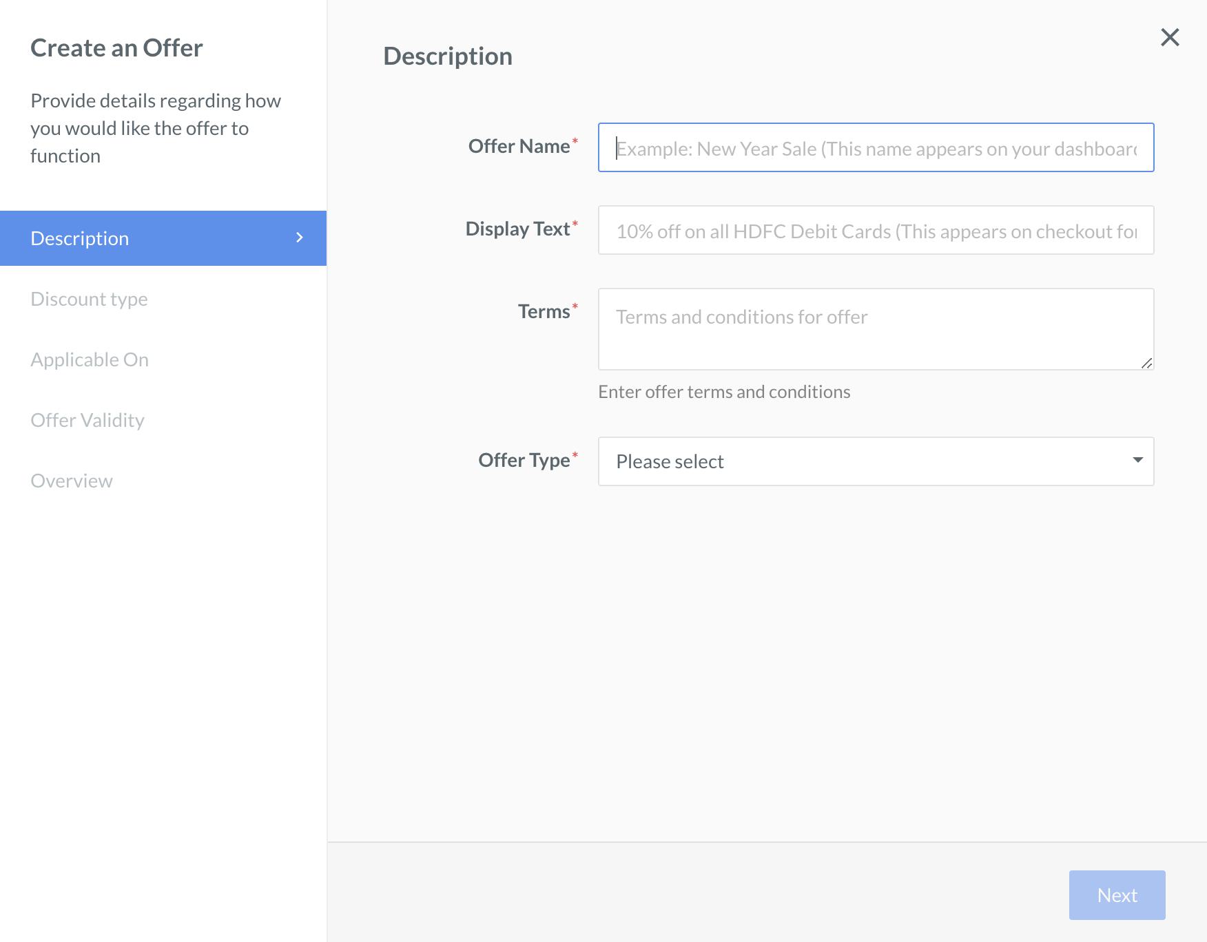 View components required during creating an offer