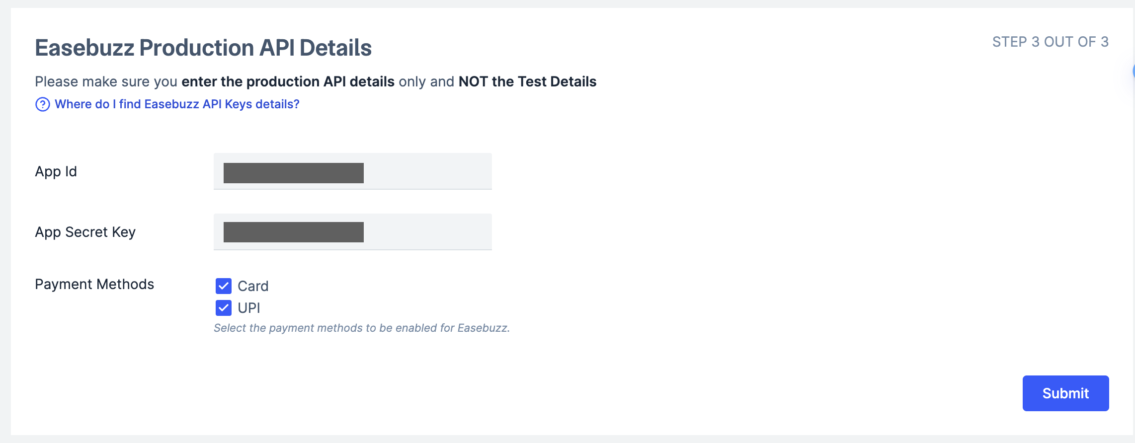 Add Easebuzz final details