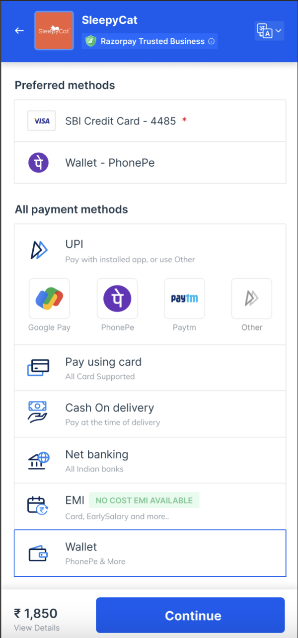 pay now standard checkout screen