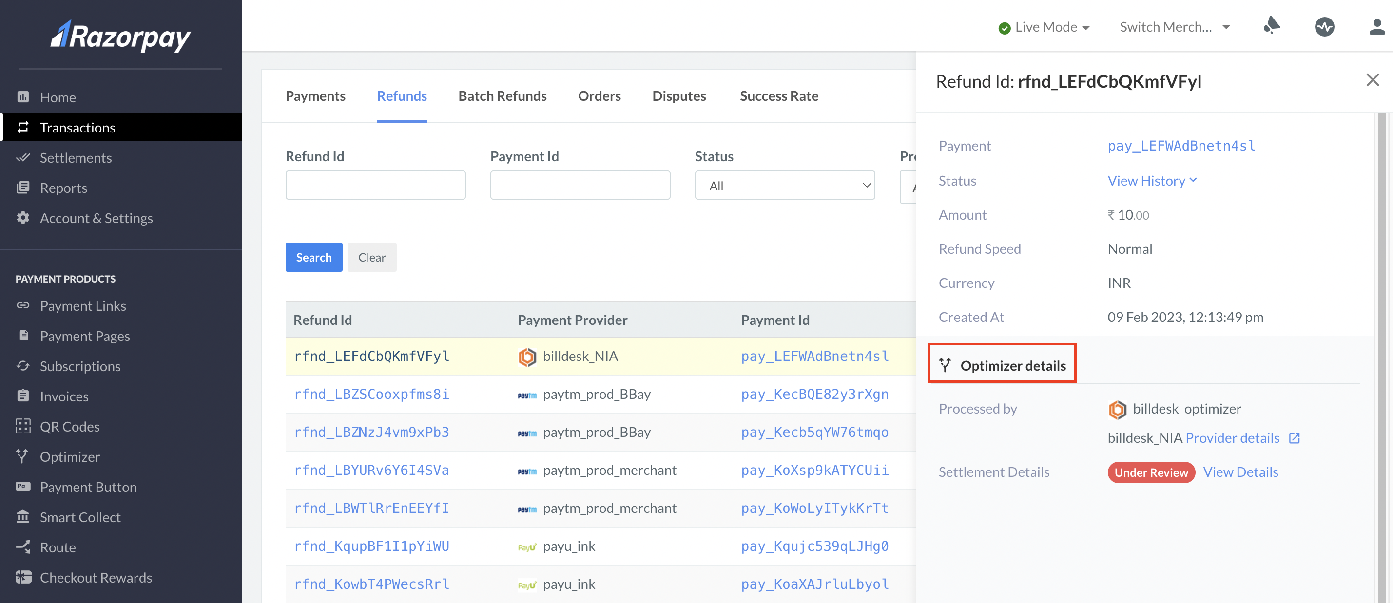 Optimizer Refund Details