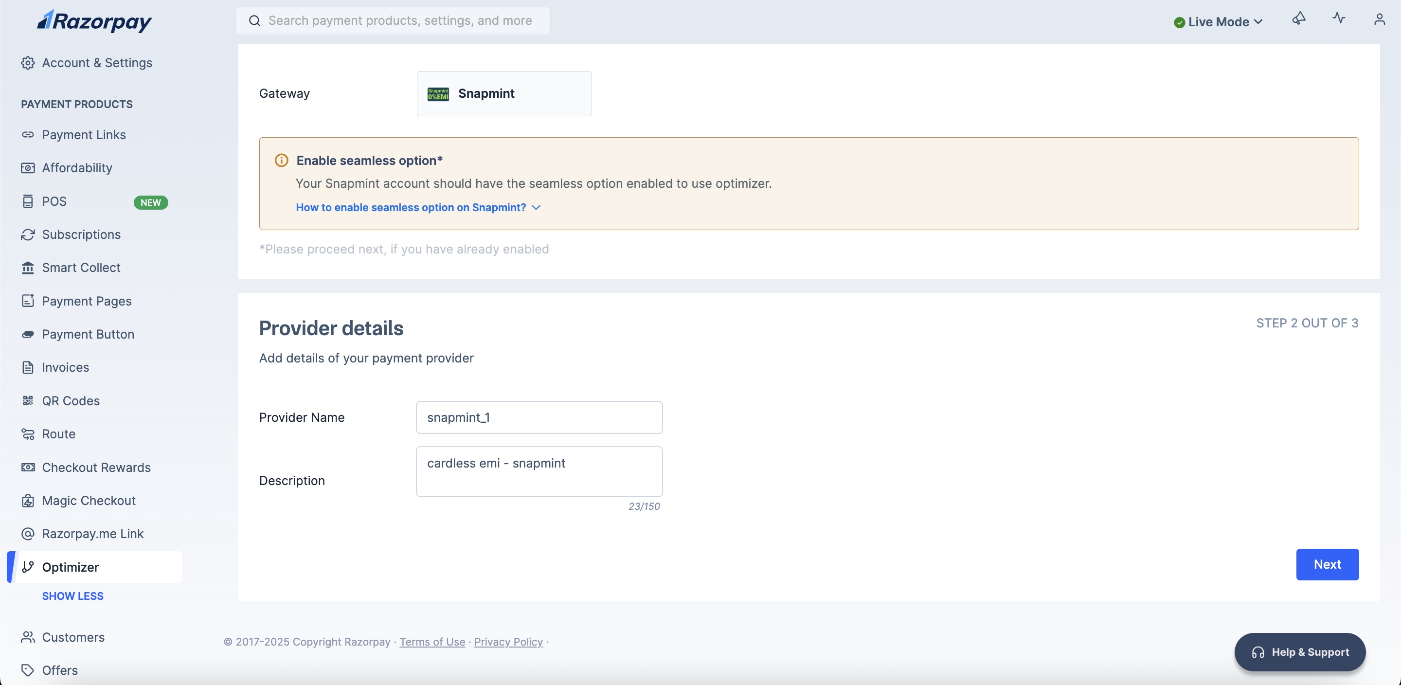Add Snapmint payment provider in Razorpay