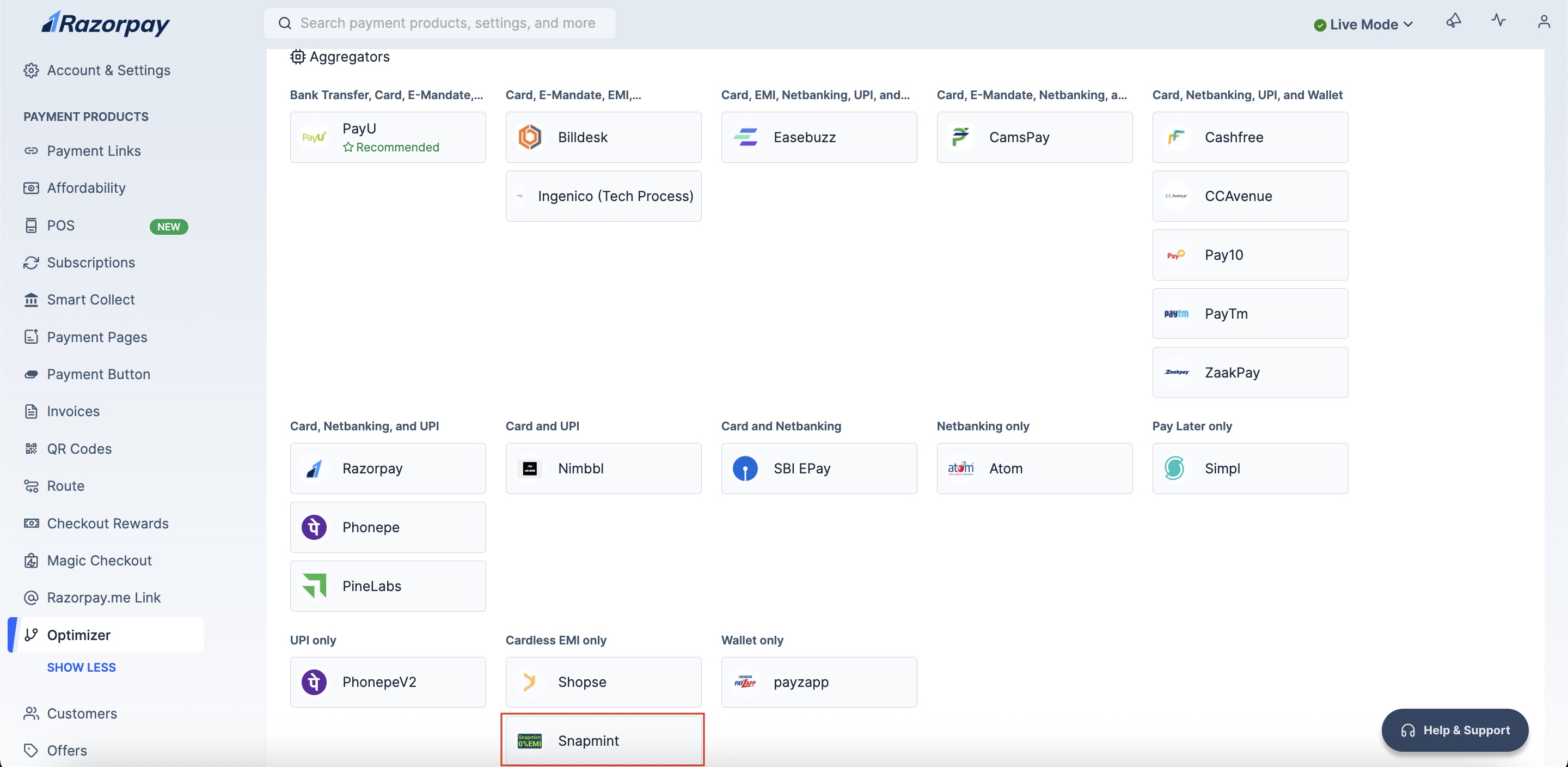 Add Snapmint payment provider in Razorpay