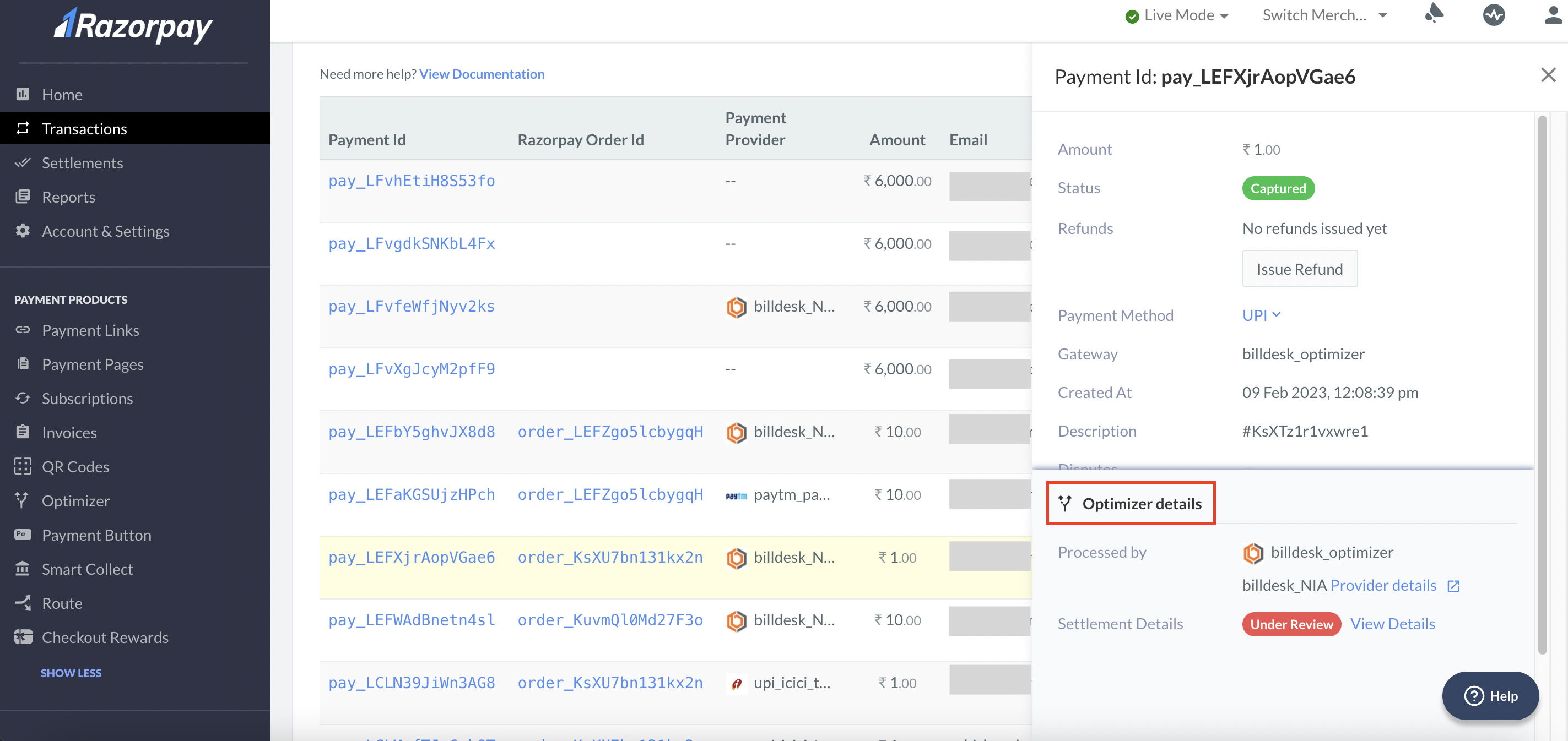 Optimizer Transactions Details