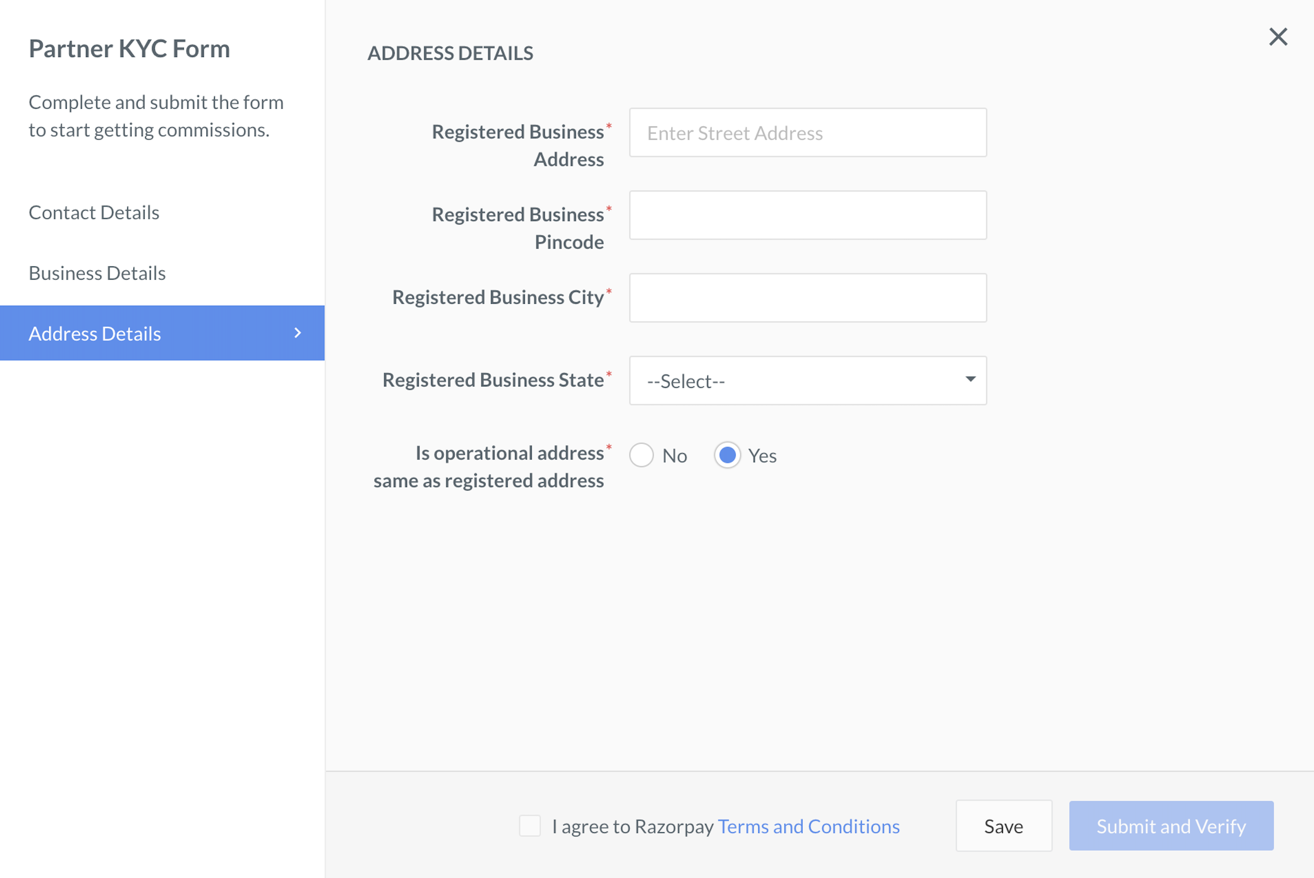 Partners KYC Address Details