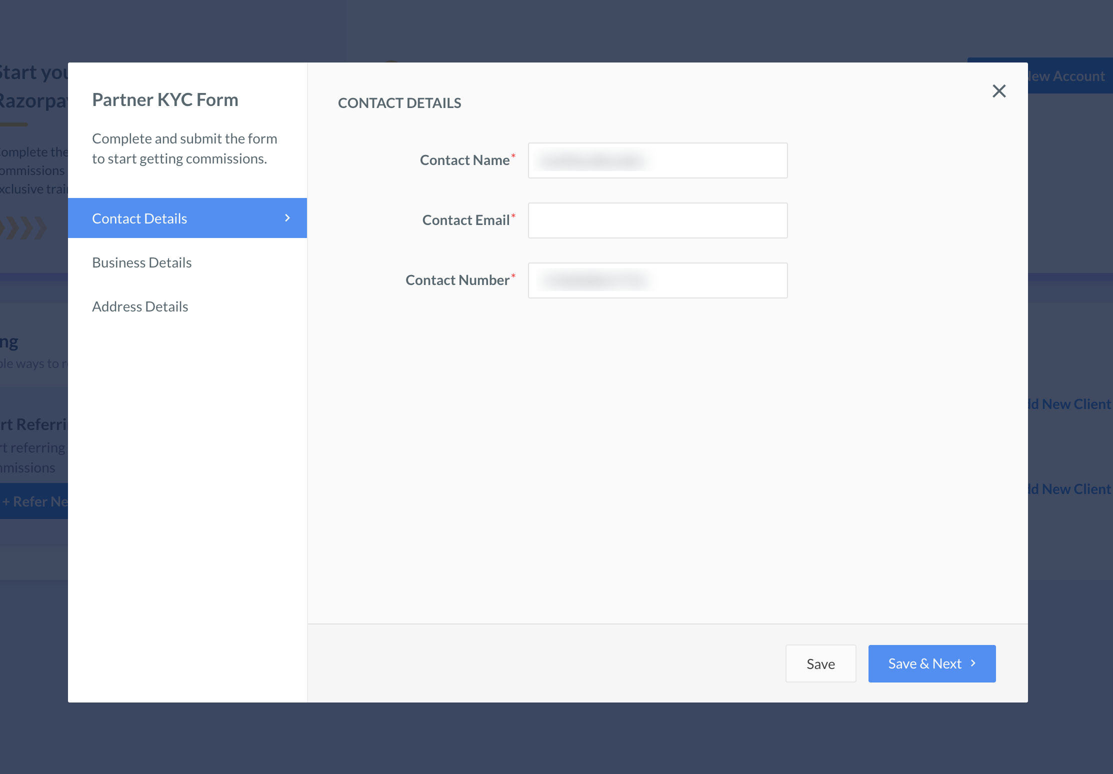 Partners KYC Contact Details