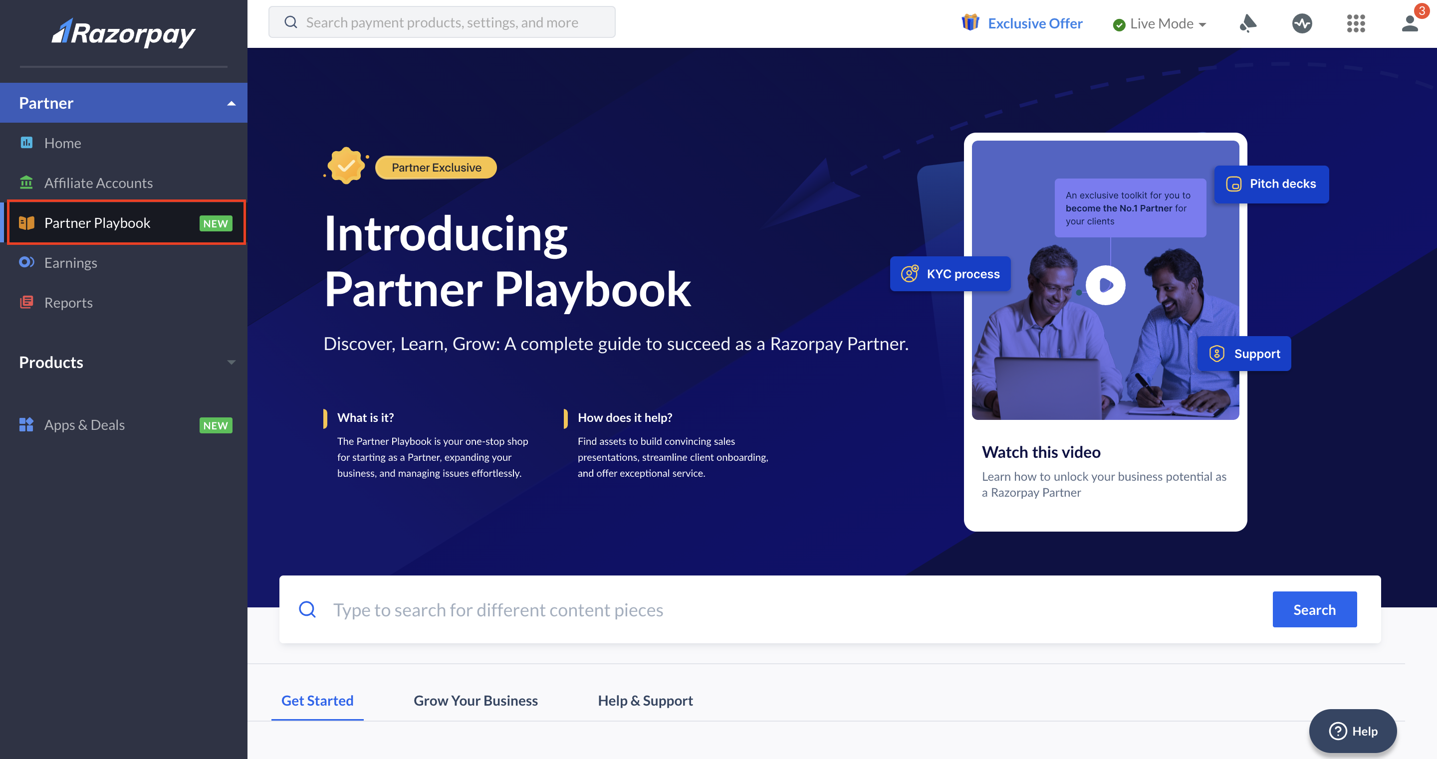 Partner Playbook on Razorpay Dashboard