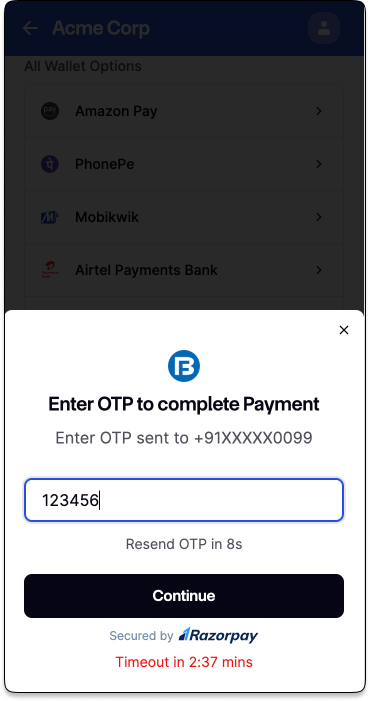 Bajaj Wallet - OTP Screen