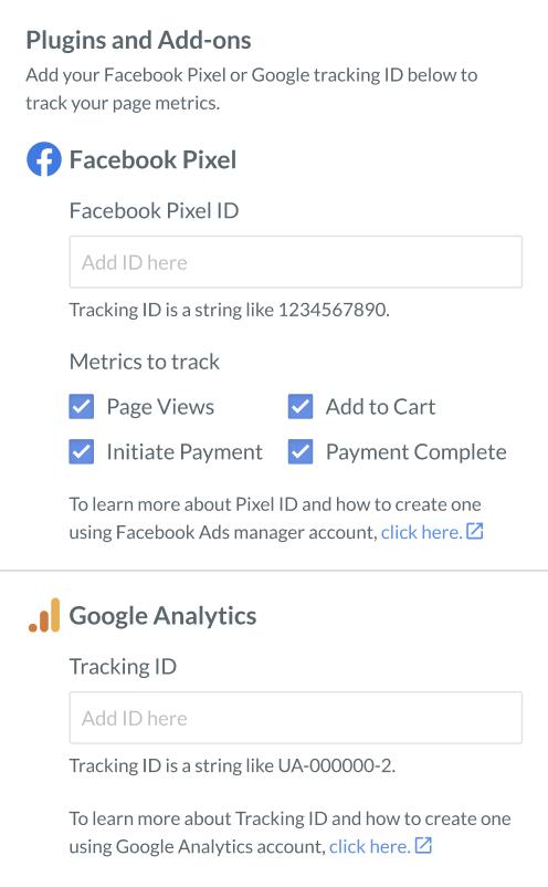 Add Google Tracking ID and FB Pixel