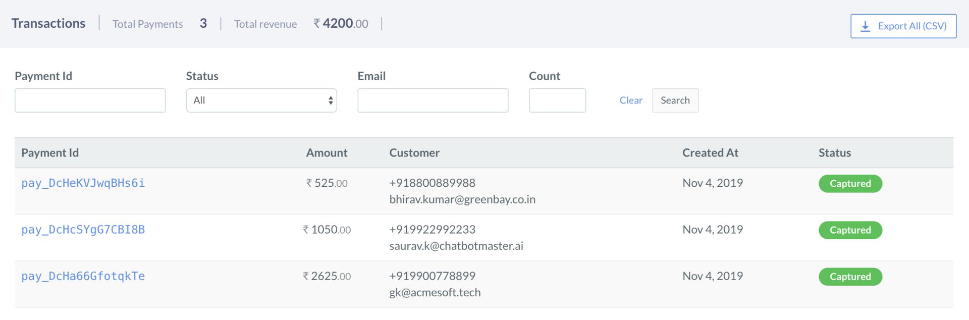 Payment Page Transaction Tab