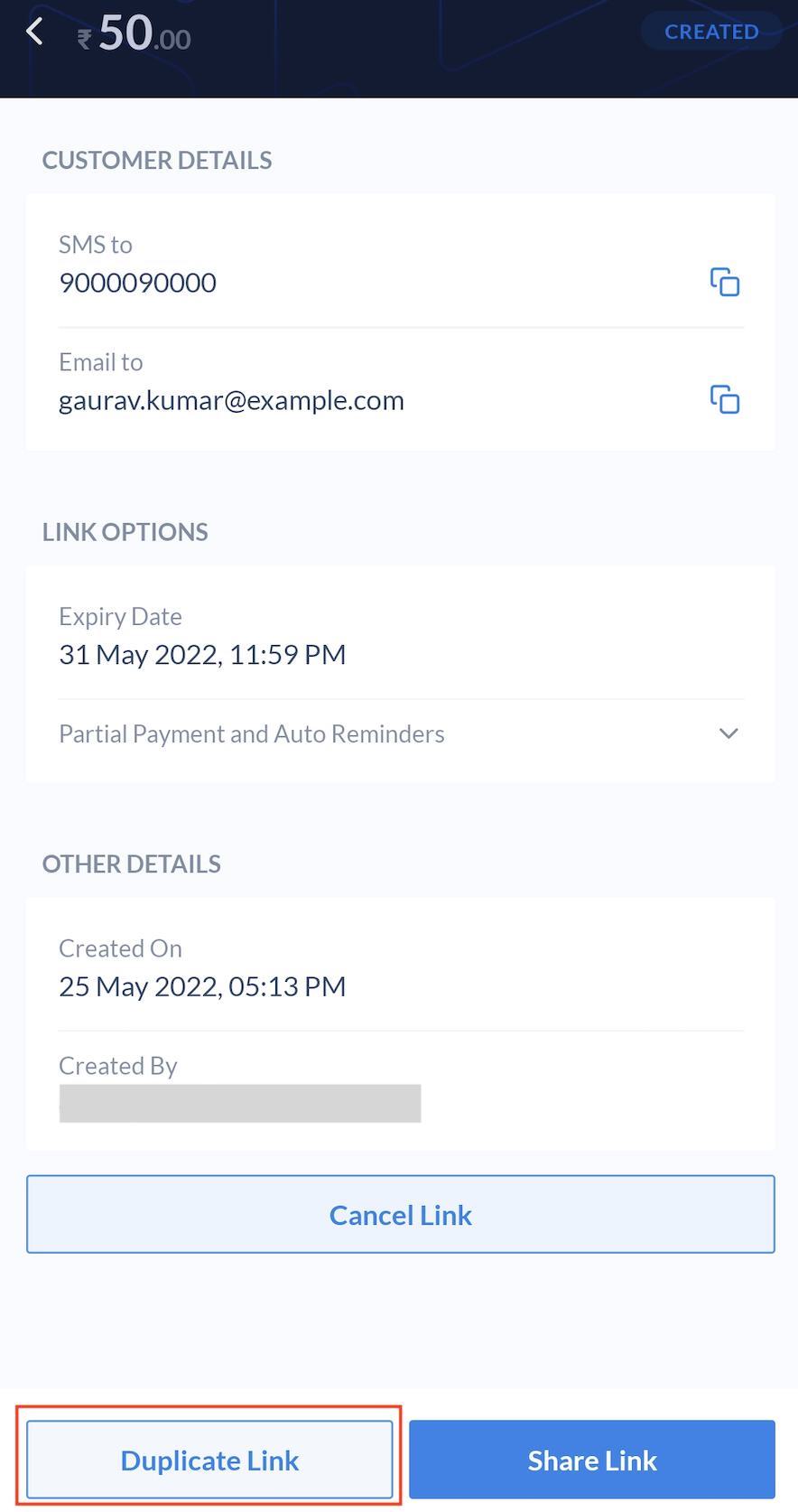 Duplicate Payment Link