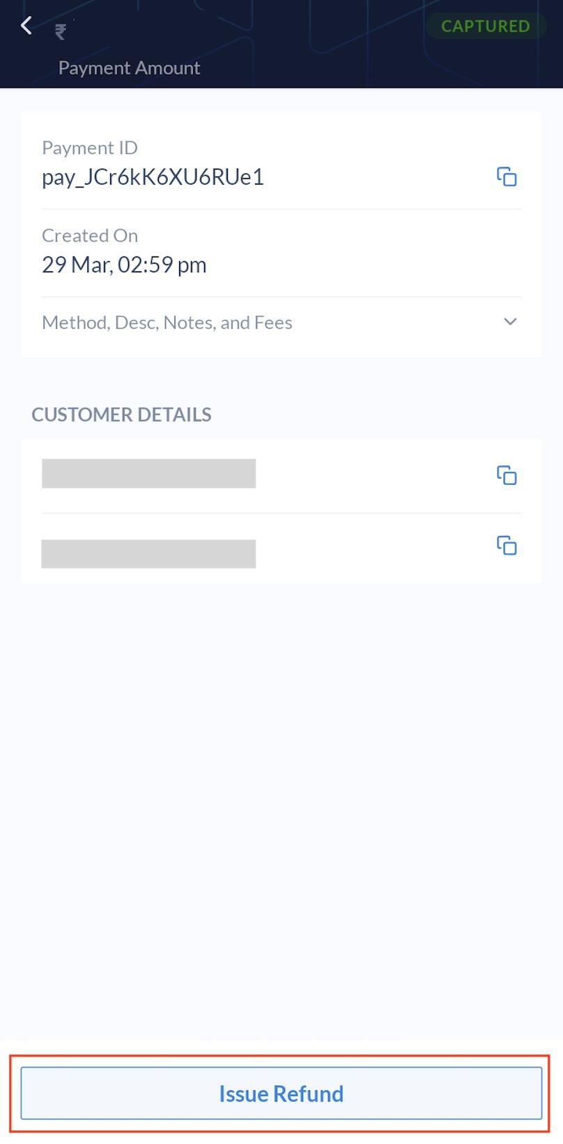 Issue Refunds using Razorpay Mobile App