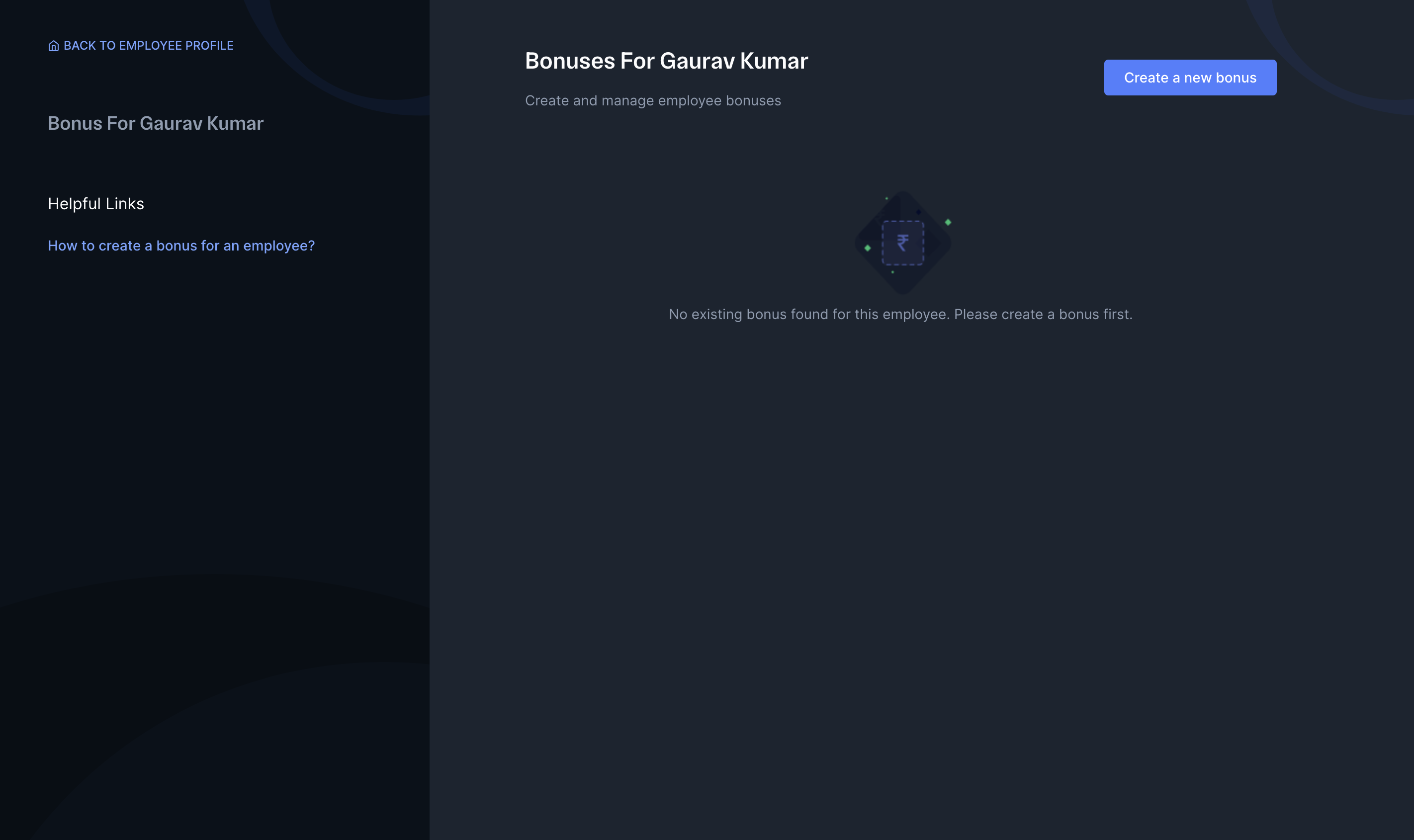 Bonus for Employees page on RazorpayX Payroll Dashboard