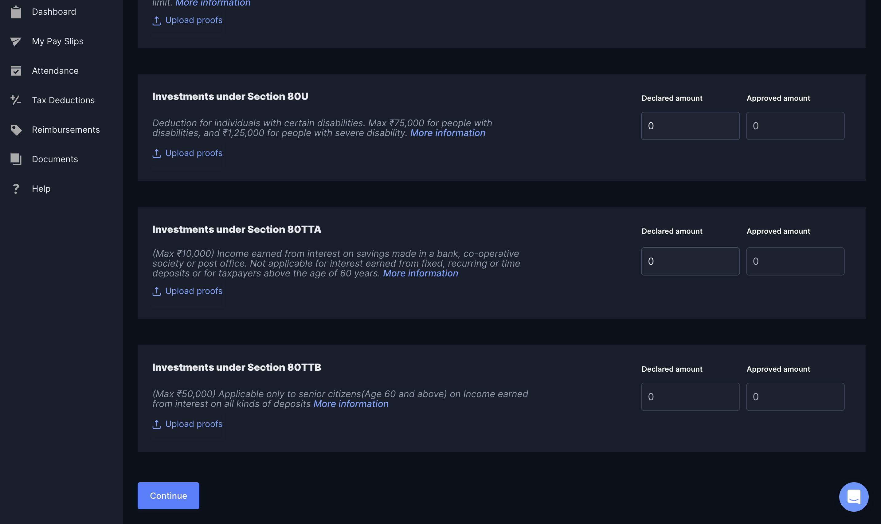 Upload section 80 investments on Payroll Dashboard