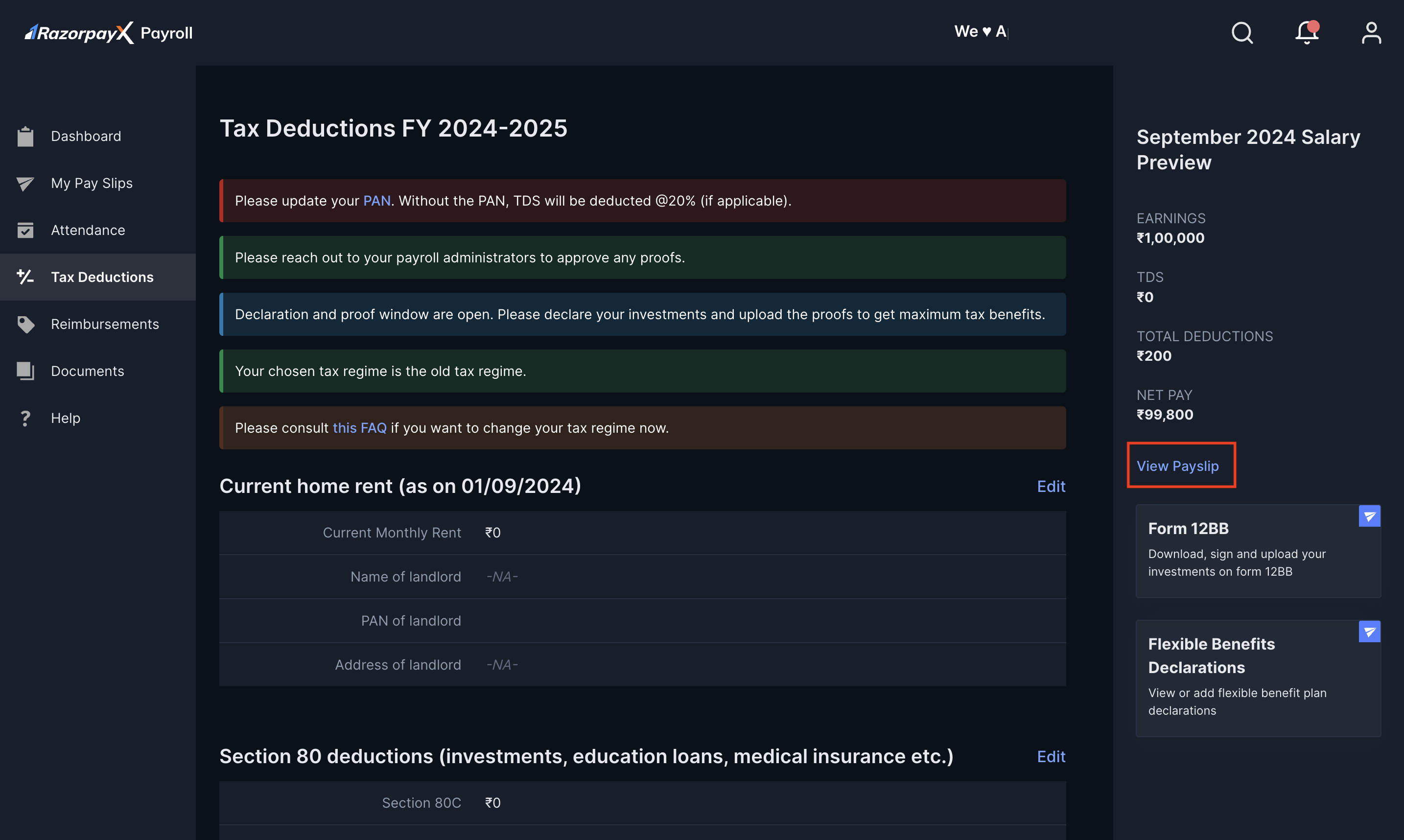 View Payslip on the Payroll Dashboard